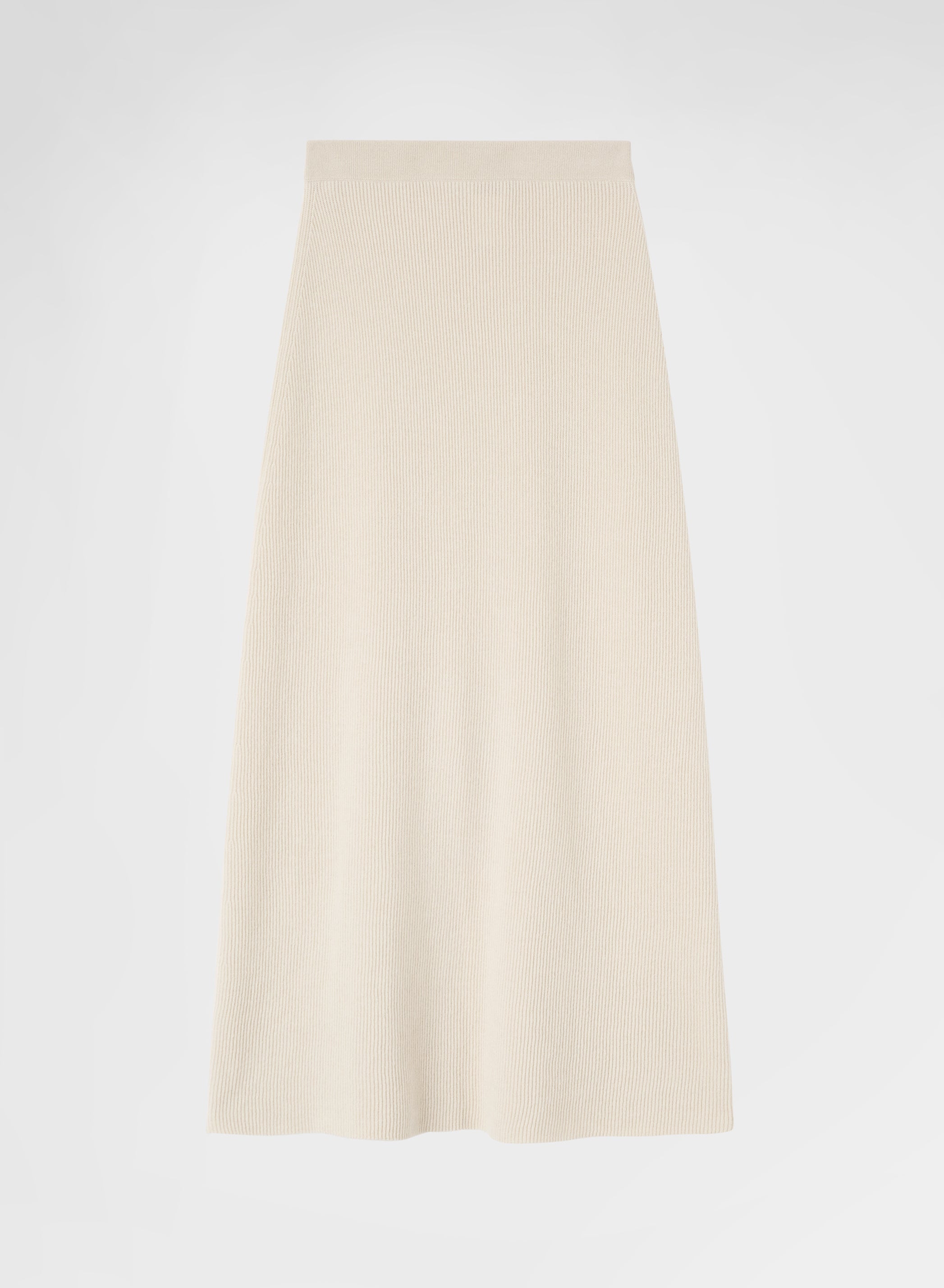 CASHMERE ENGLISH RIB HIGH WAISTED MIDI SKIRT GREIGE