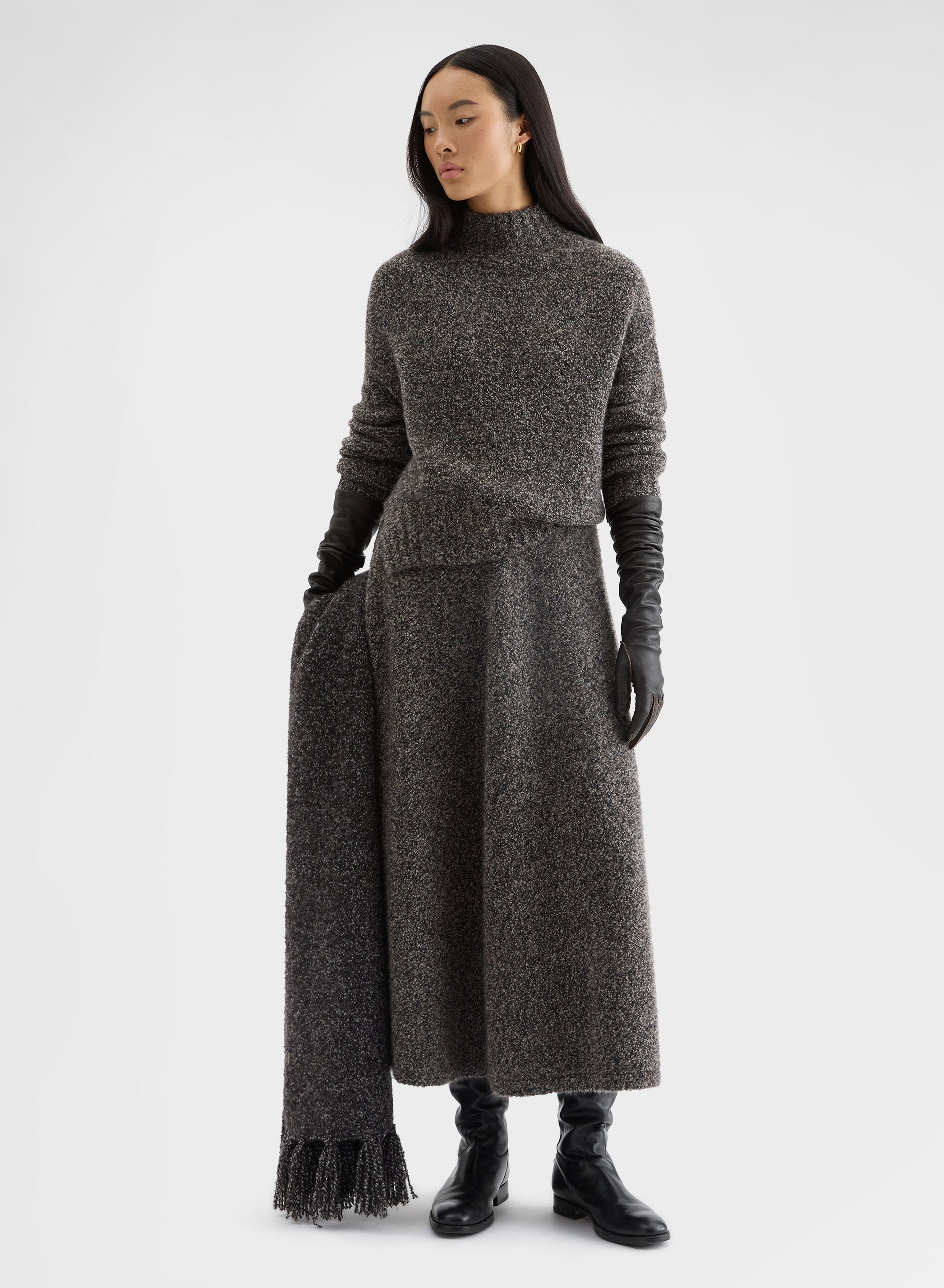 COCOON CASHMERE SILK BOUCLÉ SKIRT CHOCOLATE
