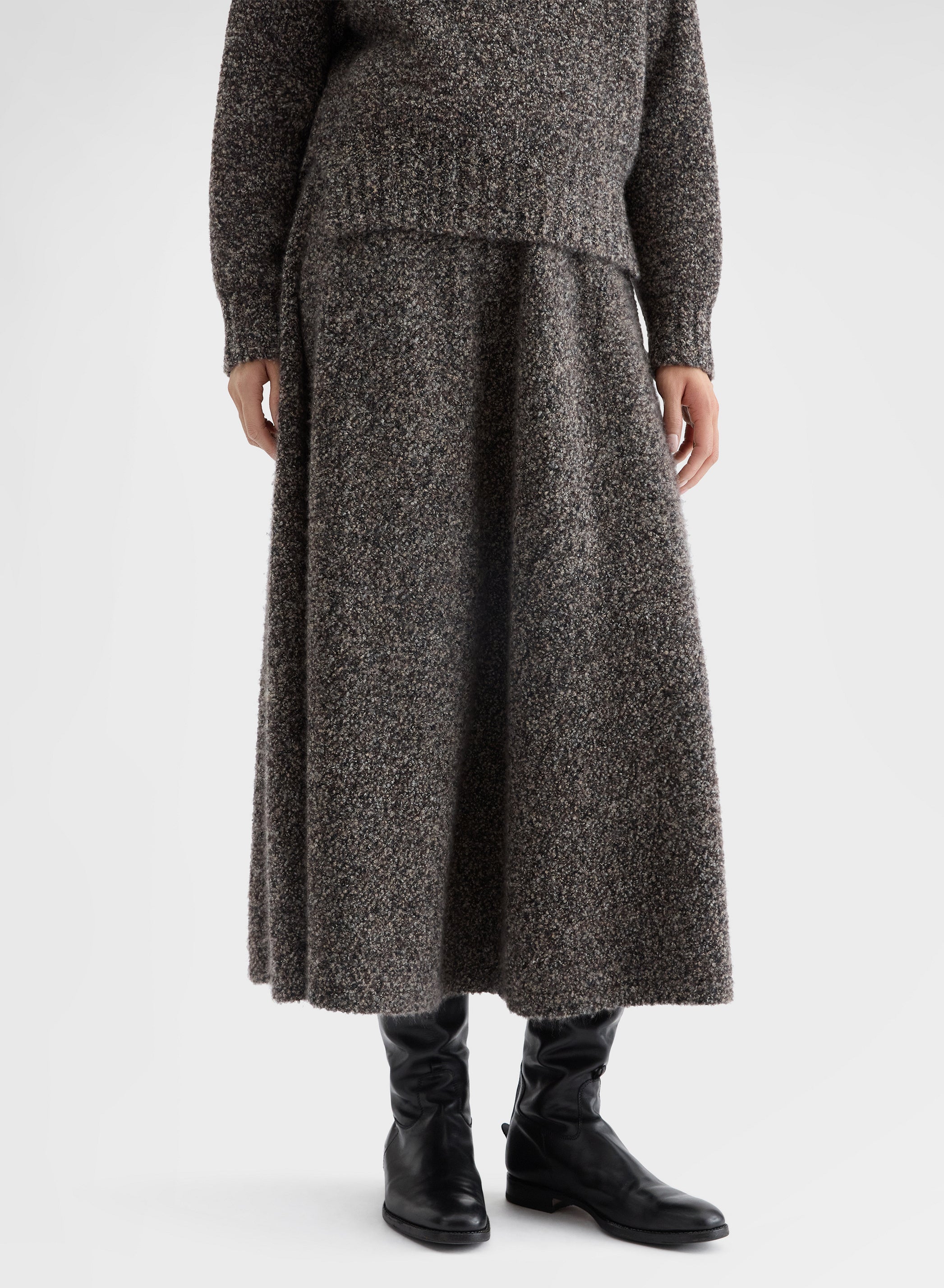 COCOON CASHMERE SILK BOUCLÉ SKIRT CHOCOLATE