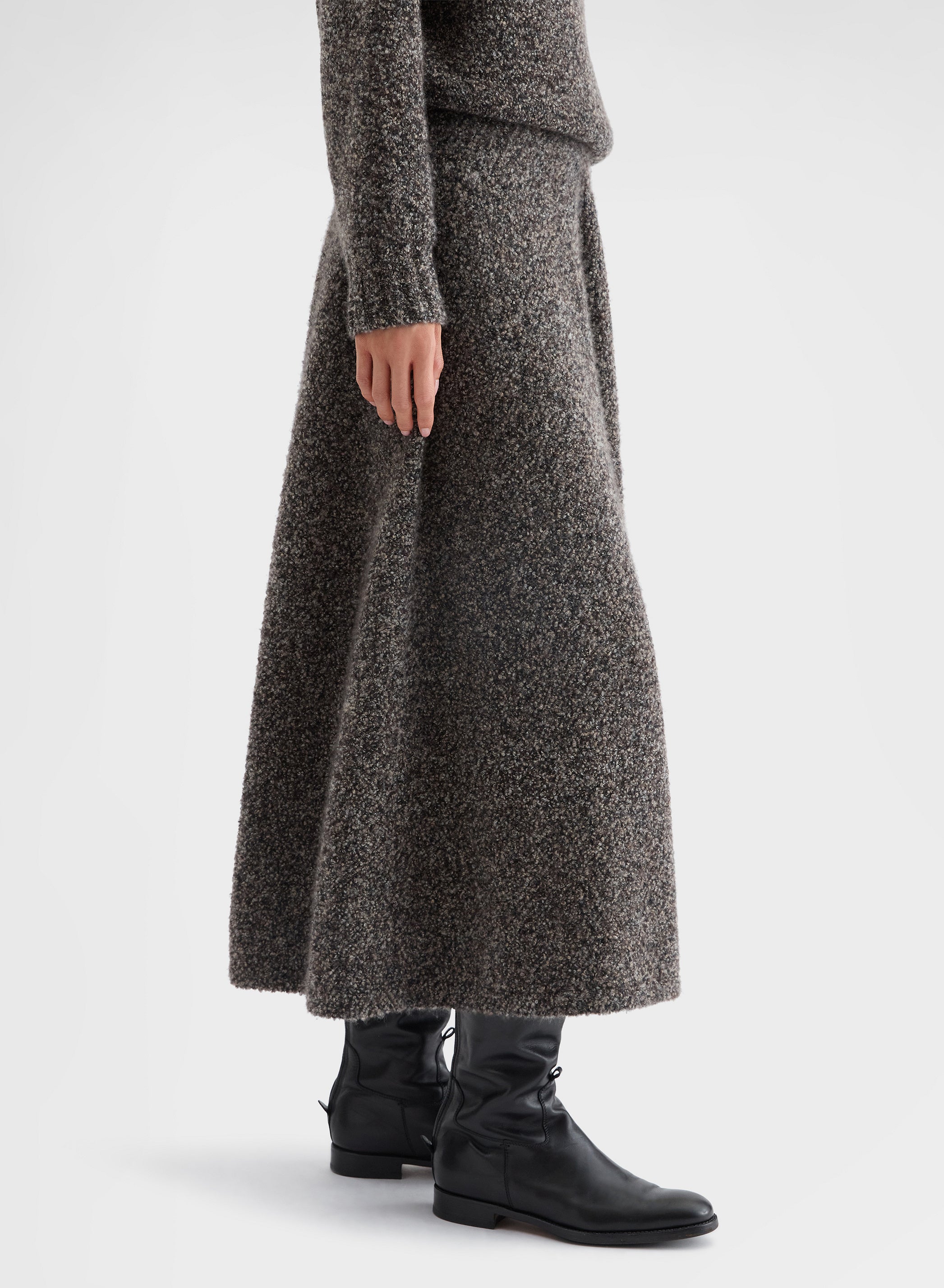 COCOON CASHMERE SILK BOUCLÉ SKIRT CHOCOLATE