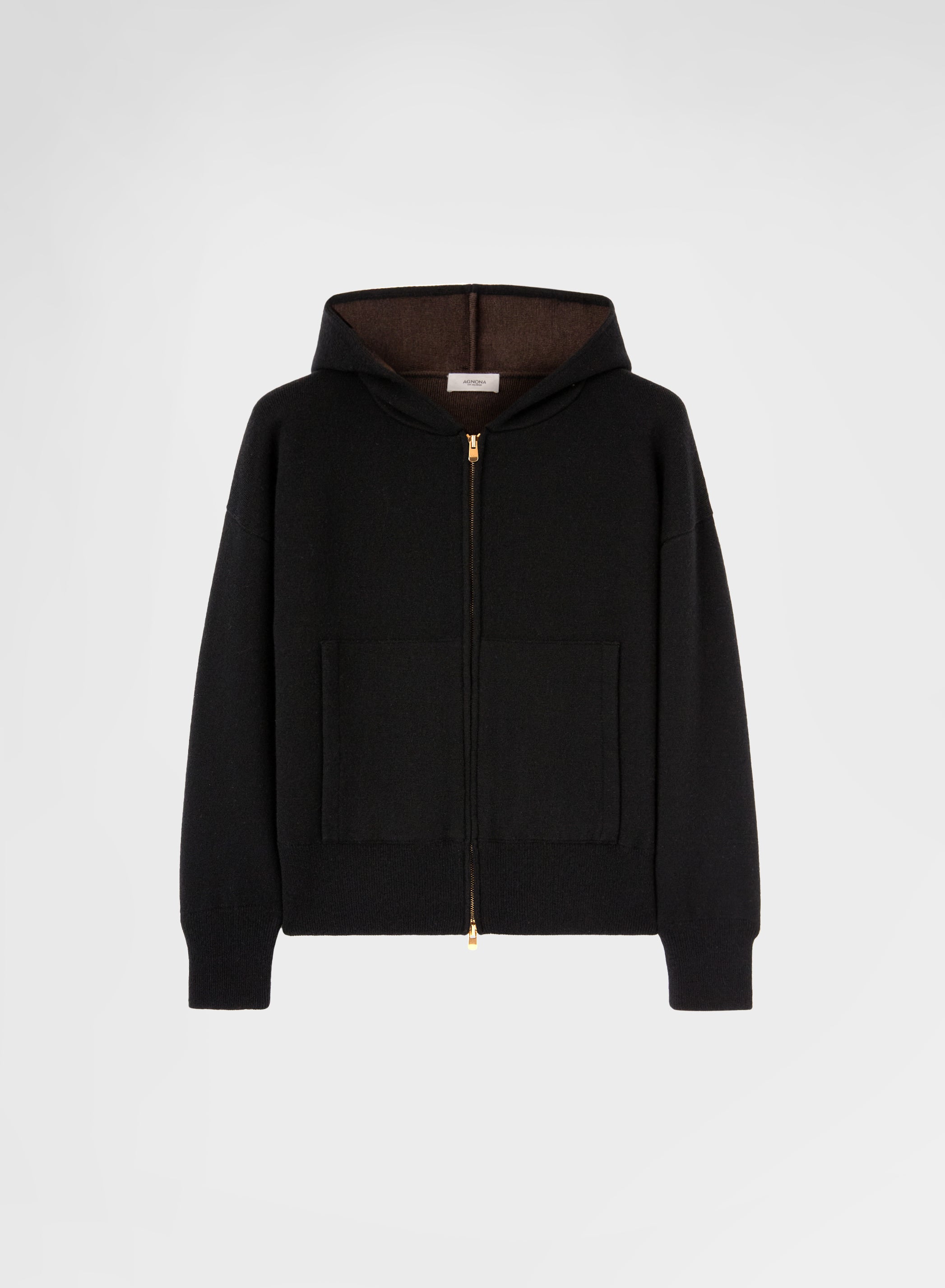 CASHMERE WOOL SILK ZIP-THROUGH HOODIE BLACK
