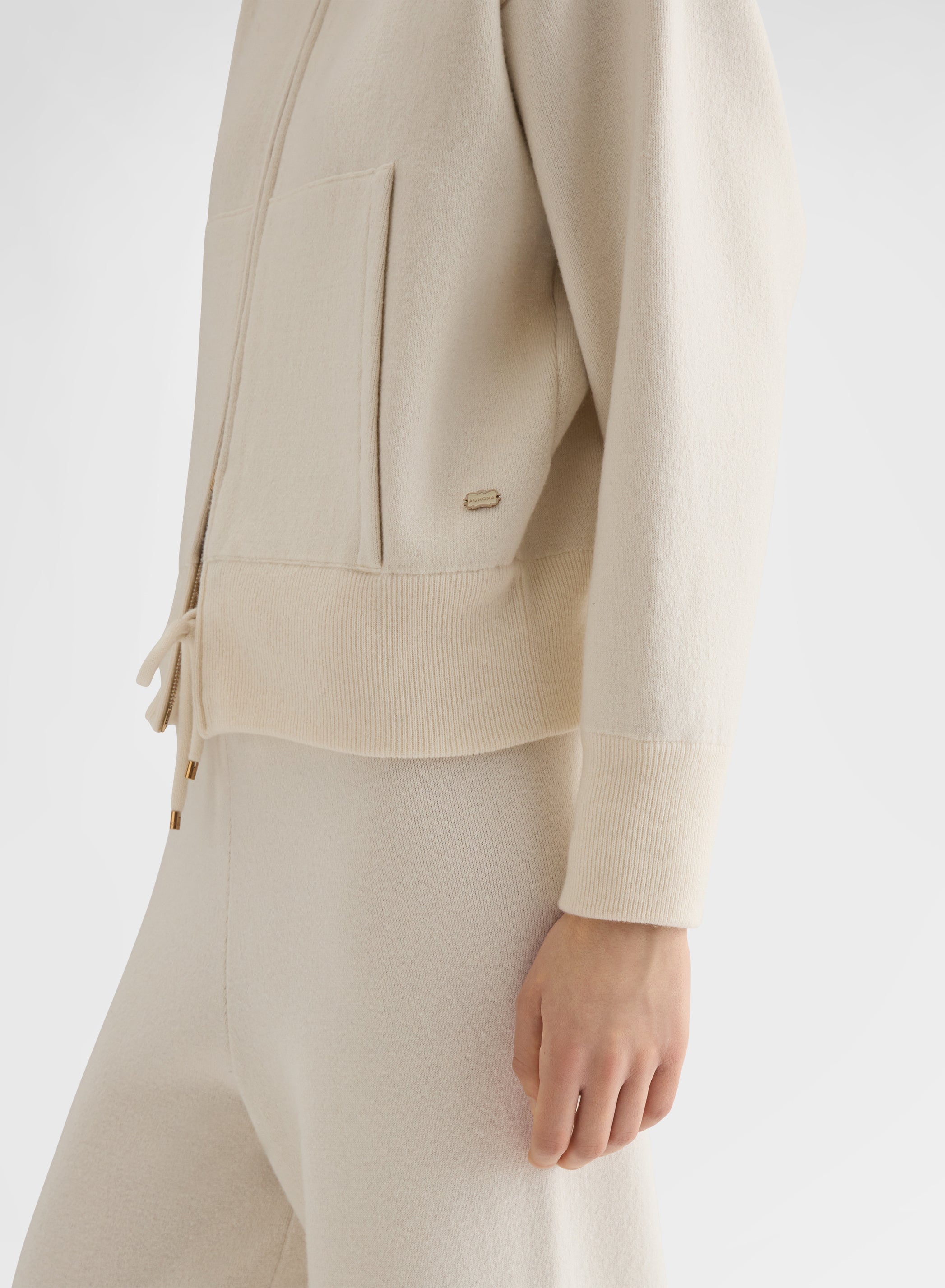 CASHMERE WOOL SILK ZIP-THROUGH HOODIE WHITE