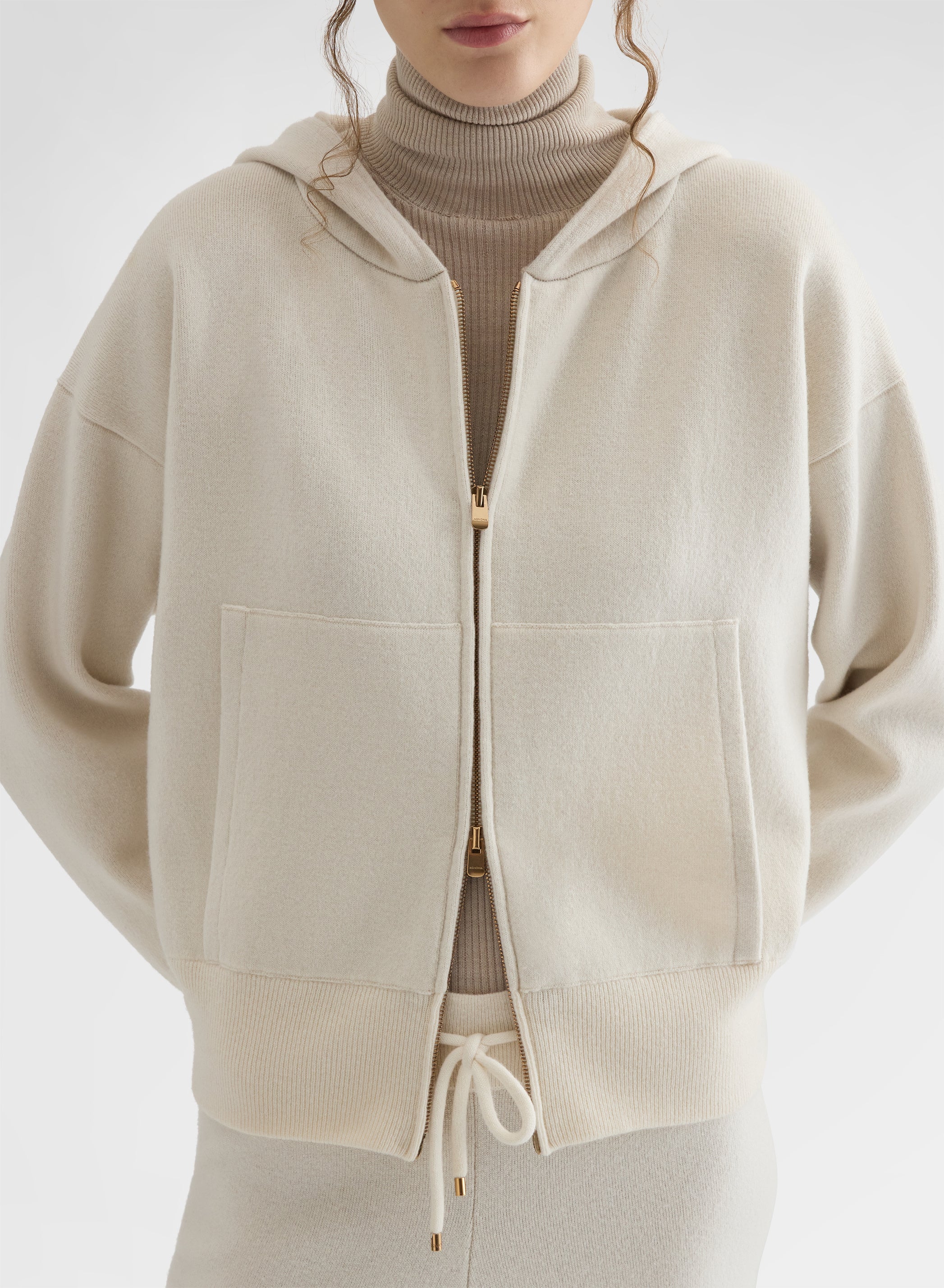 CASHMERE WOOL SILK ZIP-THROUGH HOODIE WHITE