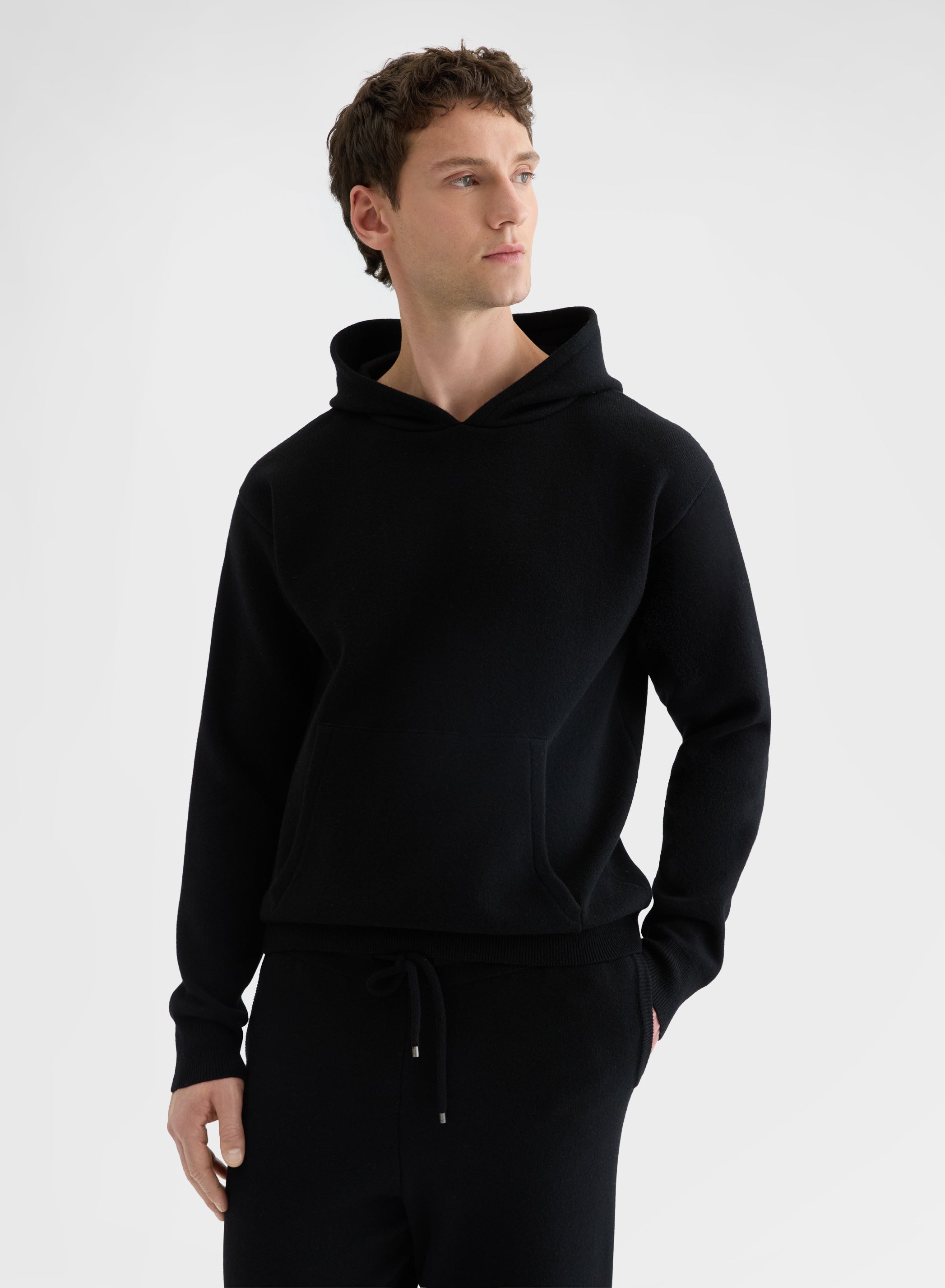 CASHMERE WOOL SILK HOODIE BLACK