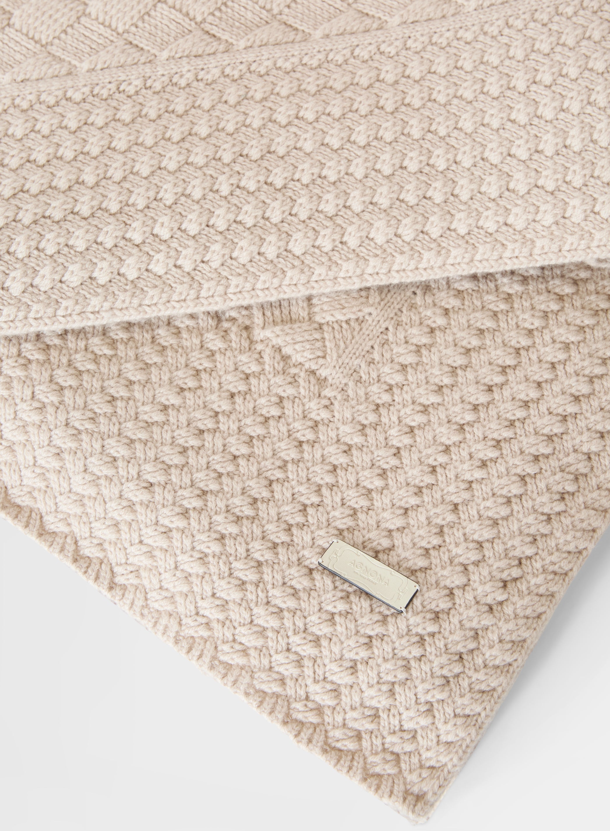 CROCHET CASHMERE KNITTED PLAID GREIGE