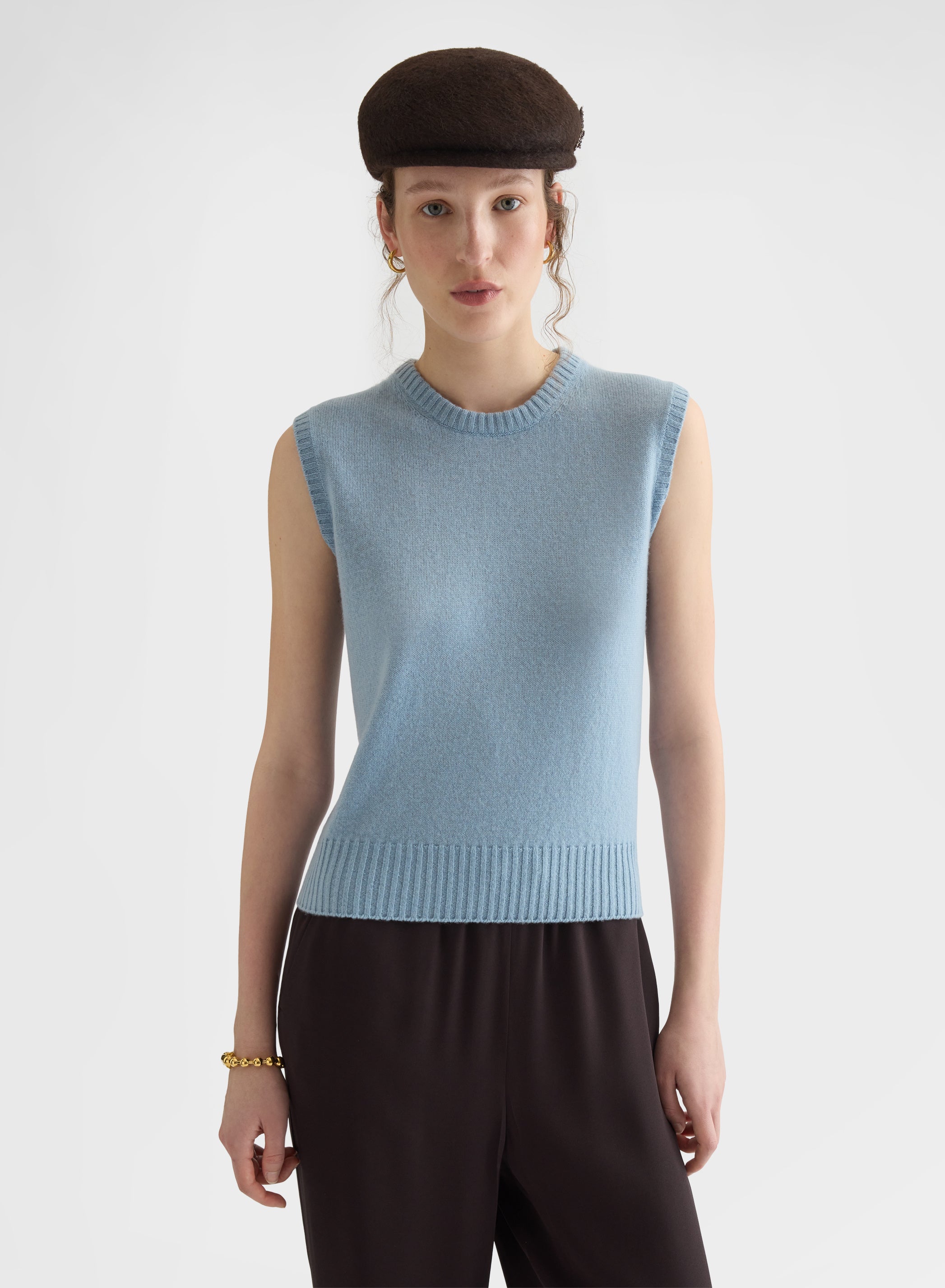 CASHMERE PLAIN KNIT LIPSTICK CREWNECK TOP DARK POWDER