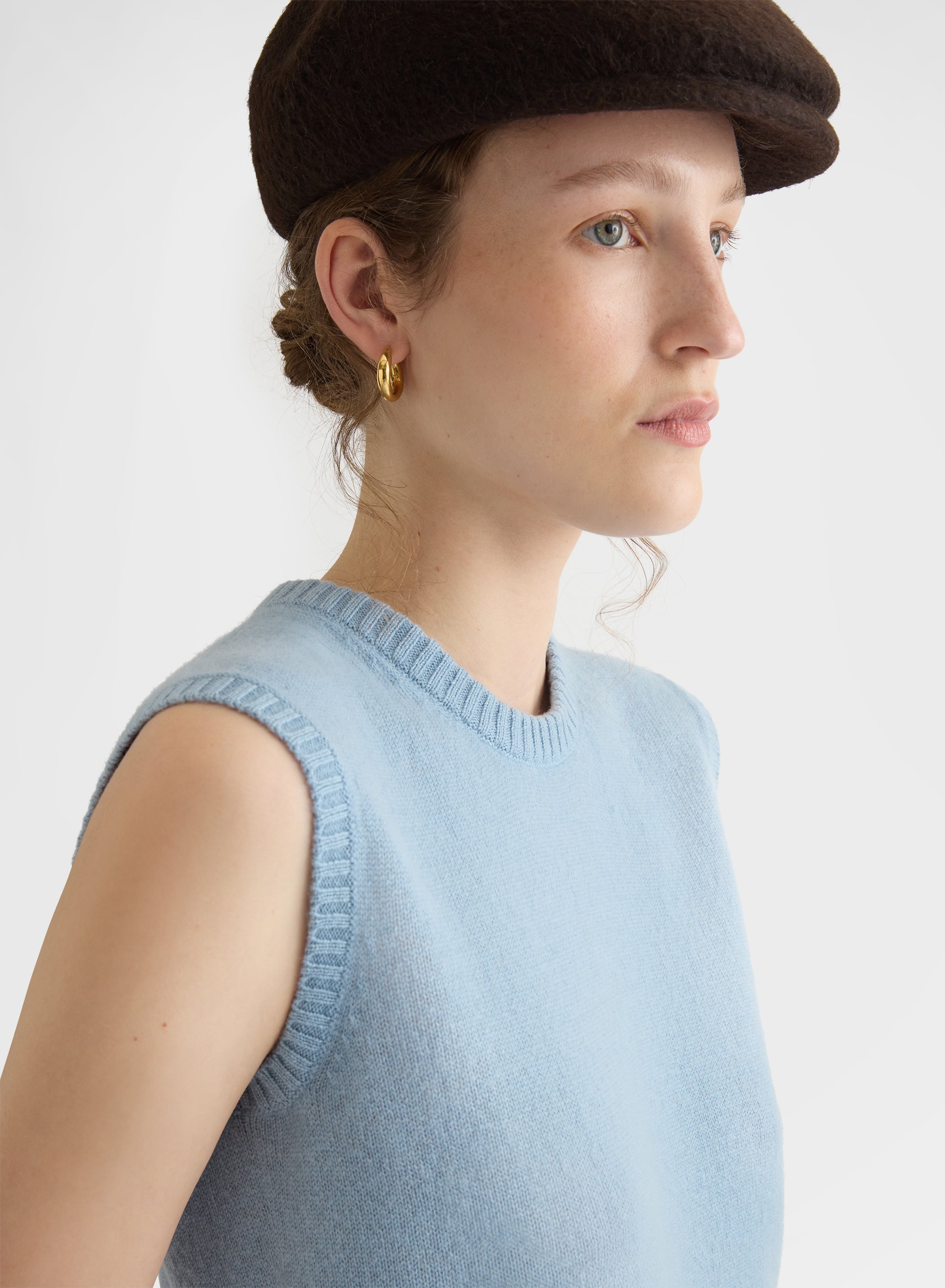 CASHMERE PLAIN KNIT LIPSTICK CREWNECK TOP DARK POWDER