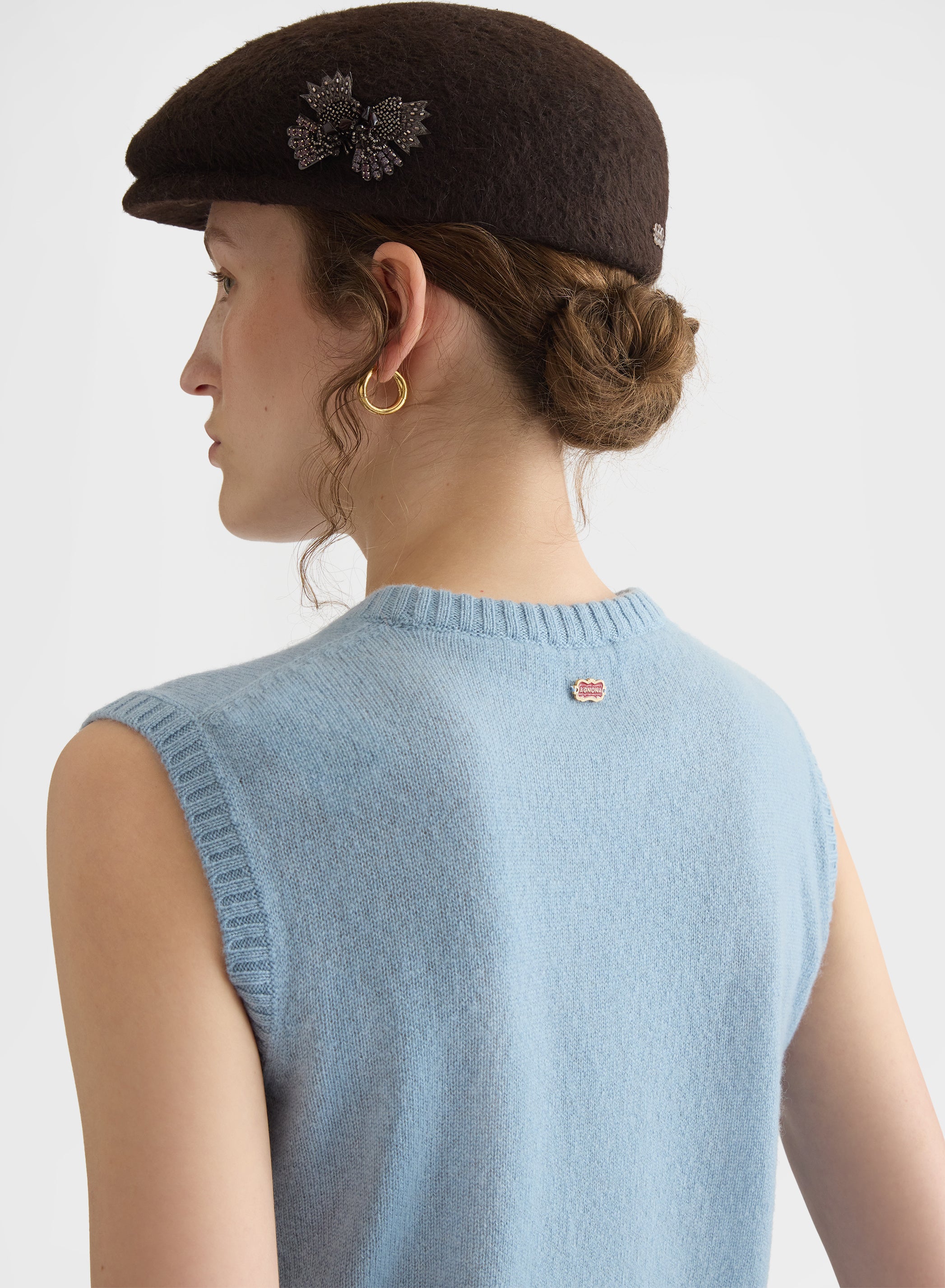 CASHMERE PLAIN KNIT LIPSTICK CREWNECK TOP DARK POWDER
