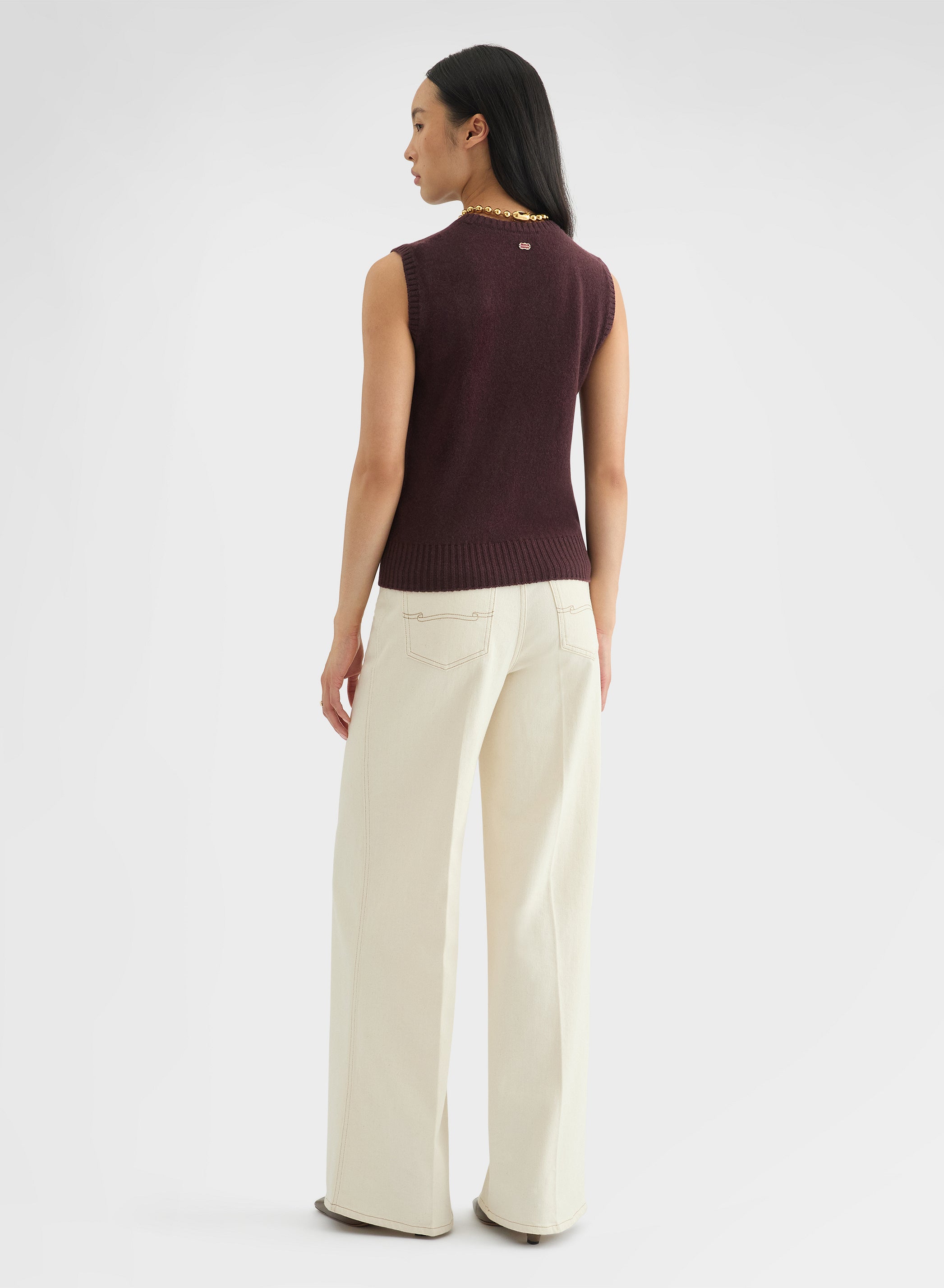 CASHMERE PLAIN KNIT LIPSTICK CREWNECK TOP BURGUNDY