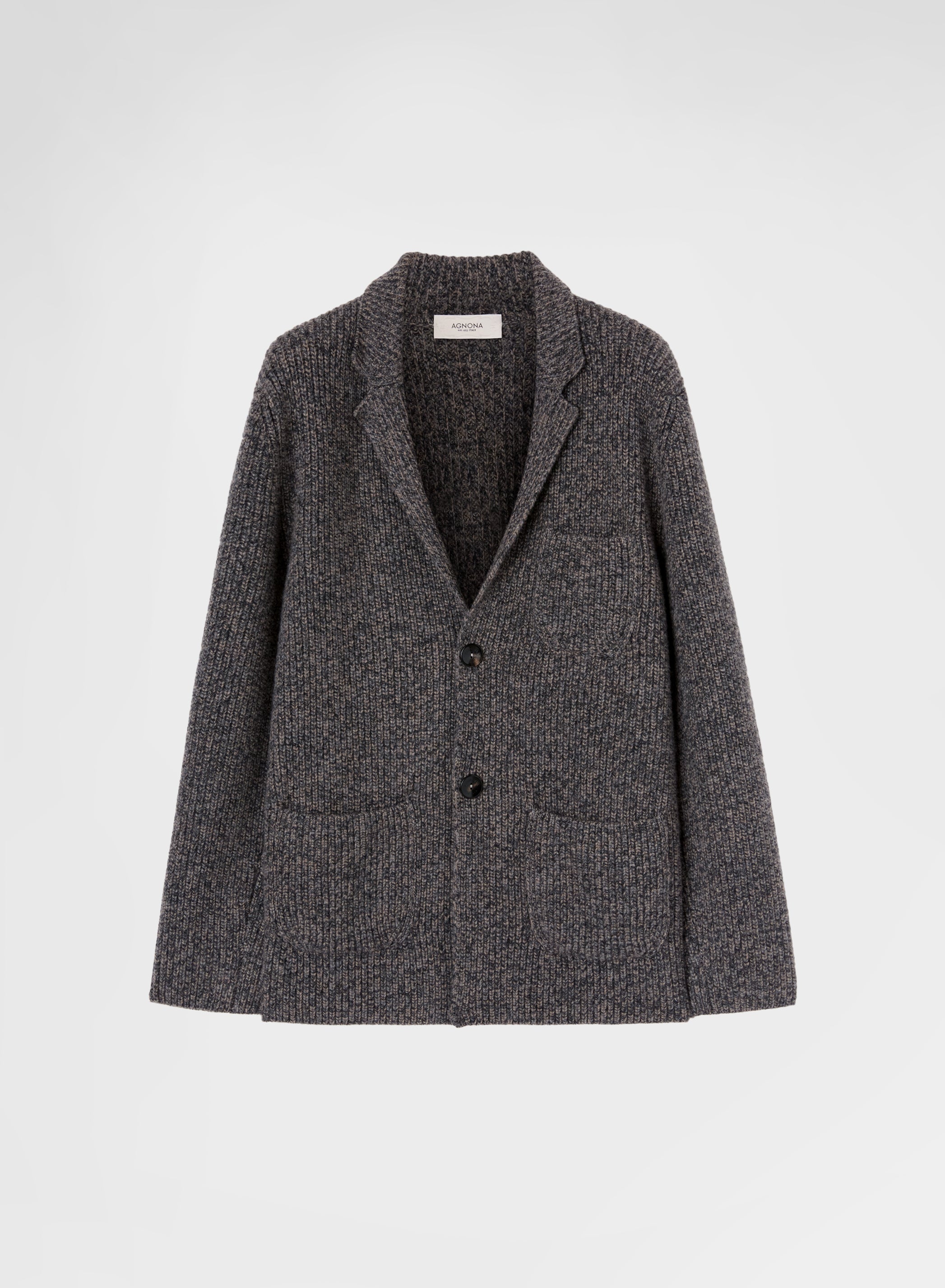 WOOL CASHMERE PEARL STITCH CARDIGAN JACKET CHARCOAL