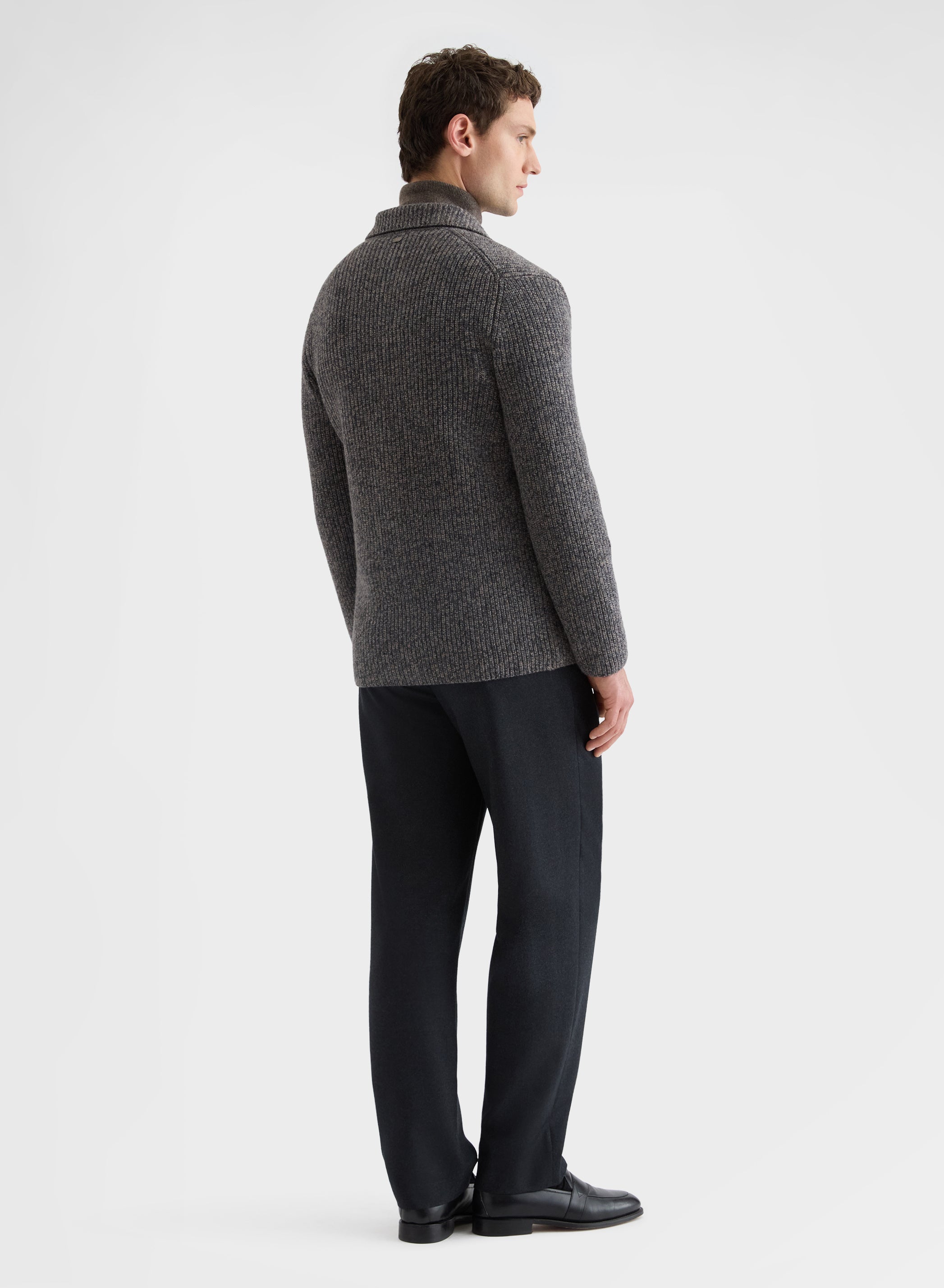 WOOL CASHMERE PEARL STITCH CARDIGAN JACKET CHARCOAL