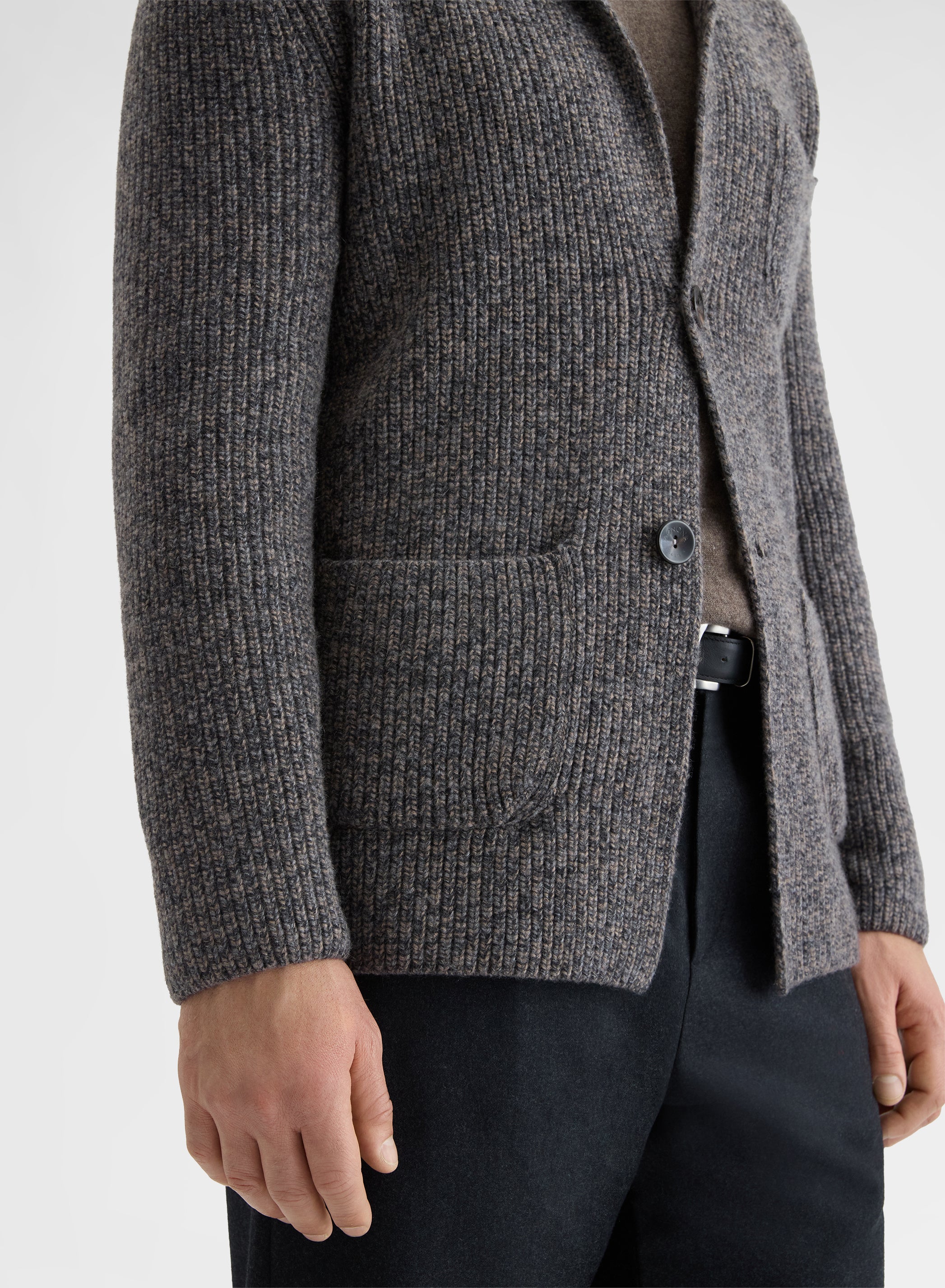 WOOL CASHMERE PEARL STITCH CARDIGAN JACKET CHARCOAL