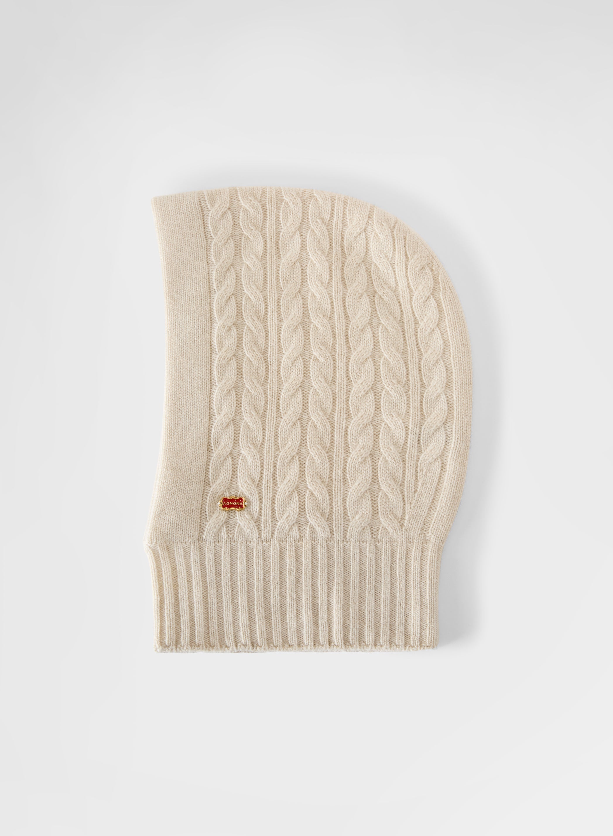 CASHMERE ICONIC CABLE BALACLAVA GREIGE