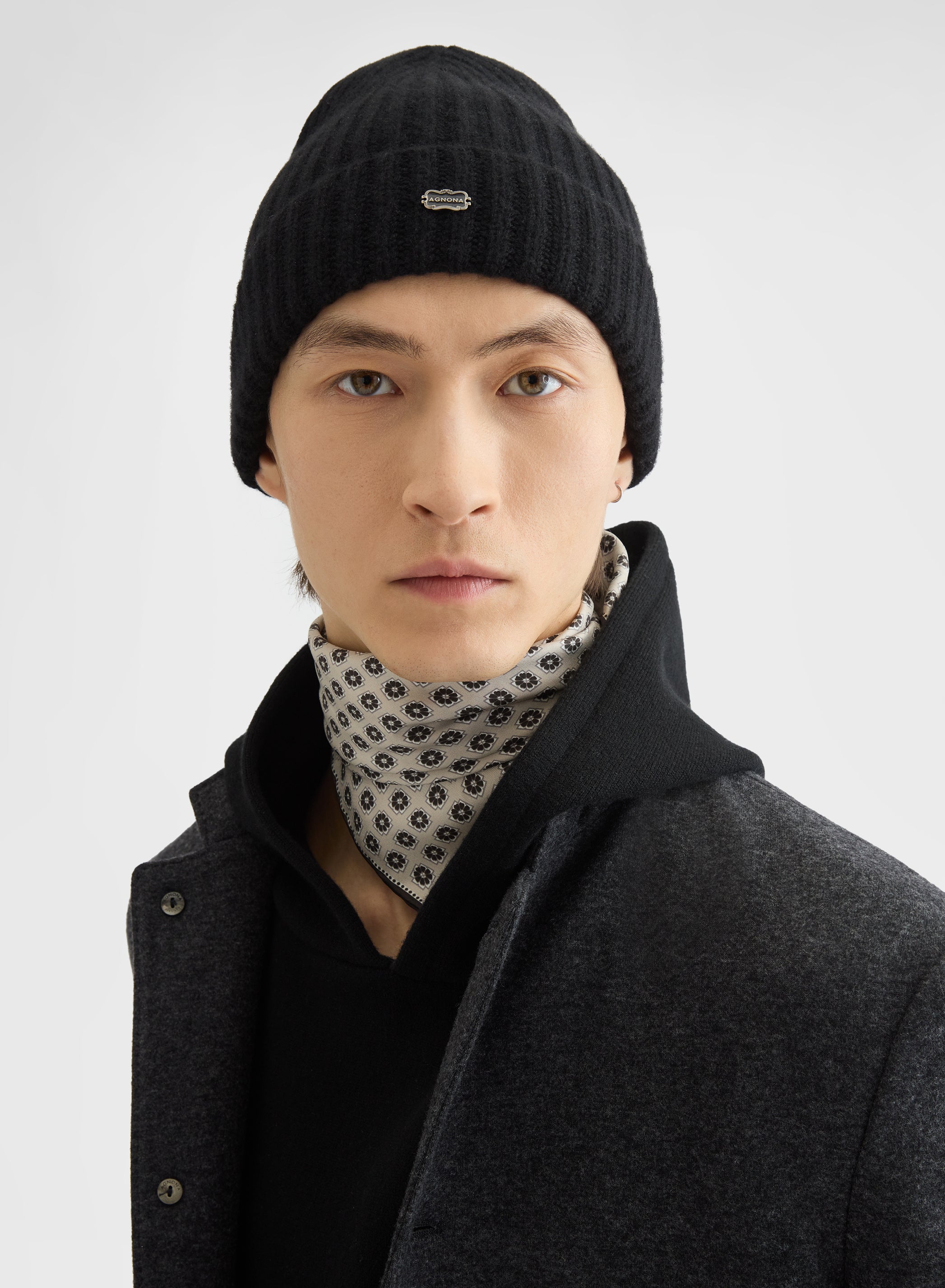CASHMERE ENGLISH RIB BEANIE BLACK