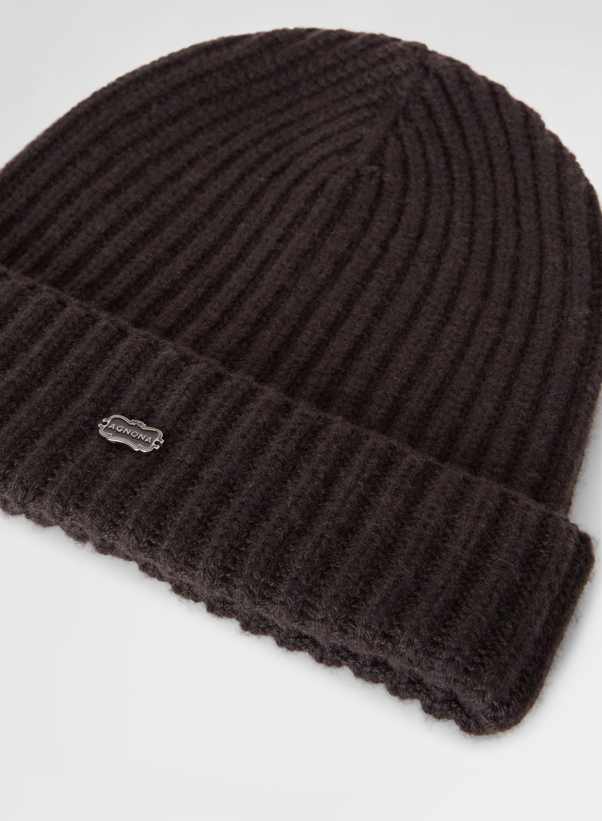CASHMERE ENGLISH RIB BEANIE EBONY