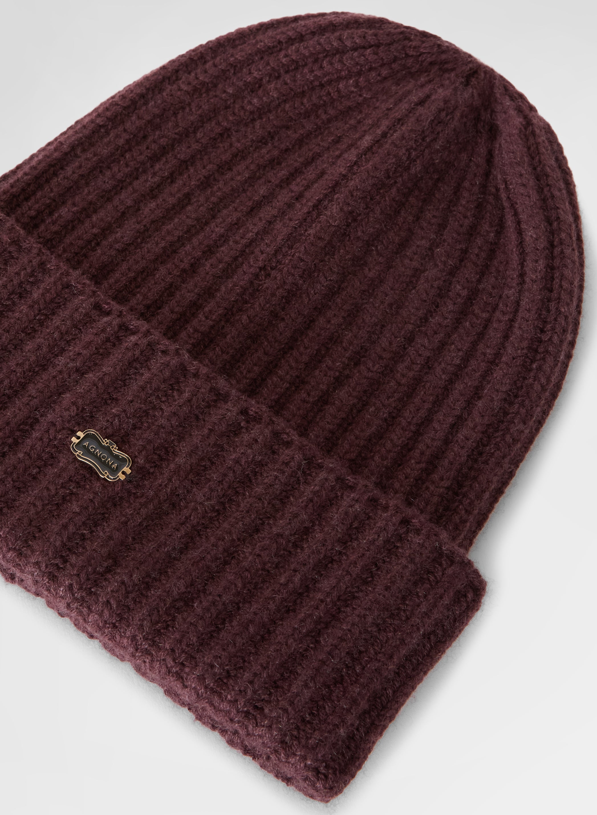 CASHMERE ENGLISH RIB BEANIE BURGUNDY