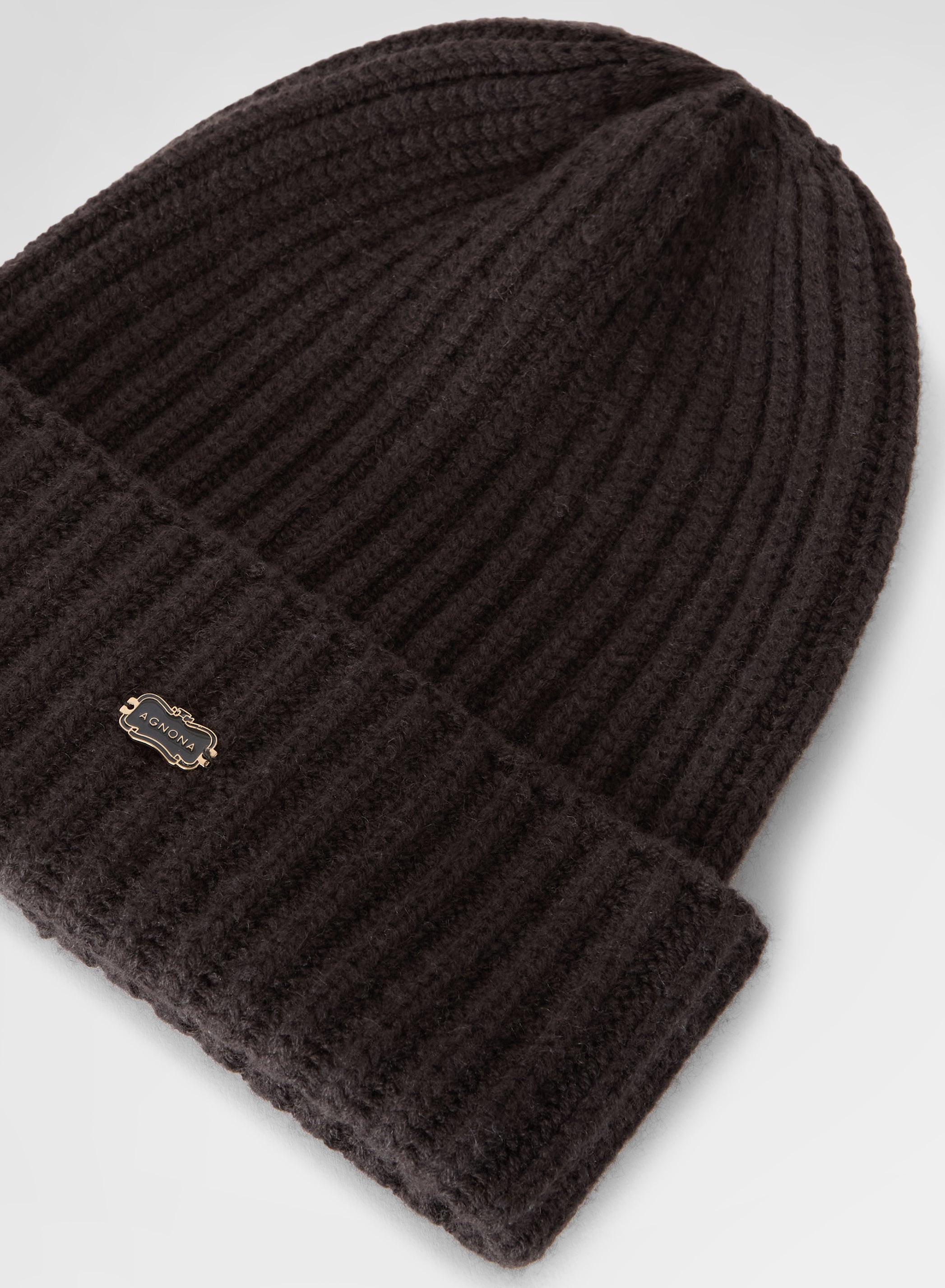 CASHMERE ENGLISH RIB BEANIE EBONY
