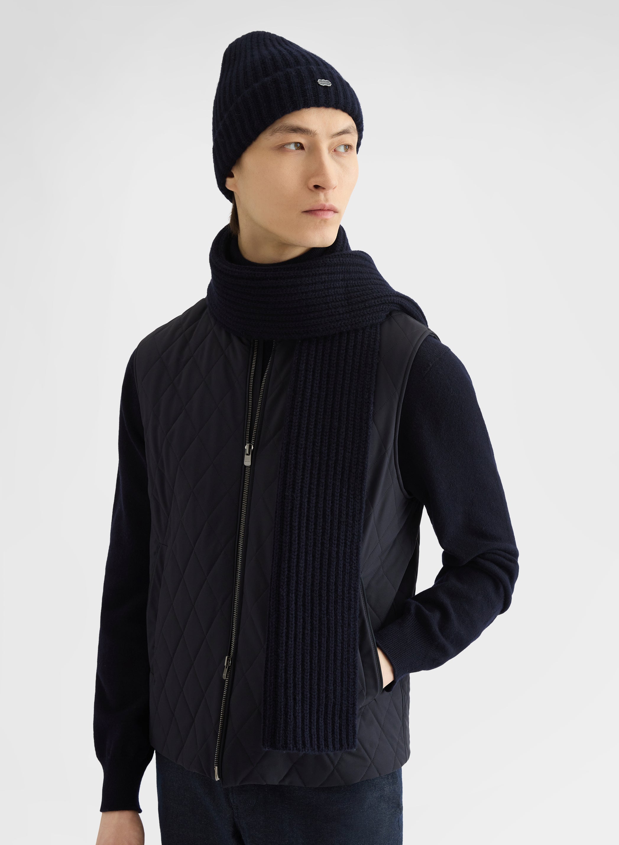 CASHMERE ENGLISH RIB KNITTED SCARF NIGHT