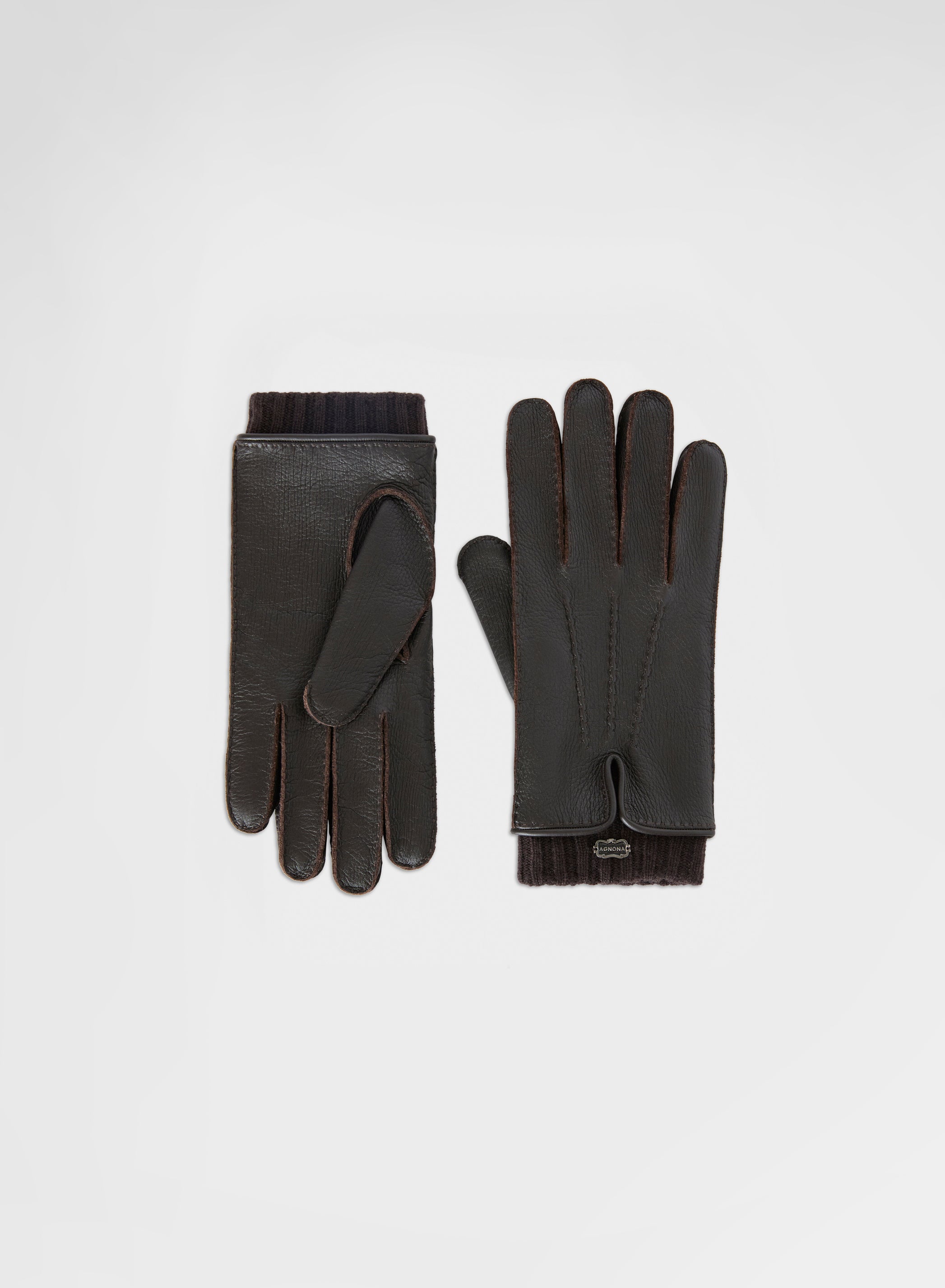 NAPPA LEATHER AND CASHMERE KNIT GLOVES EBONY