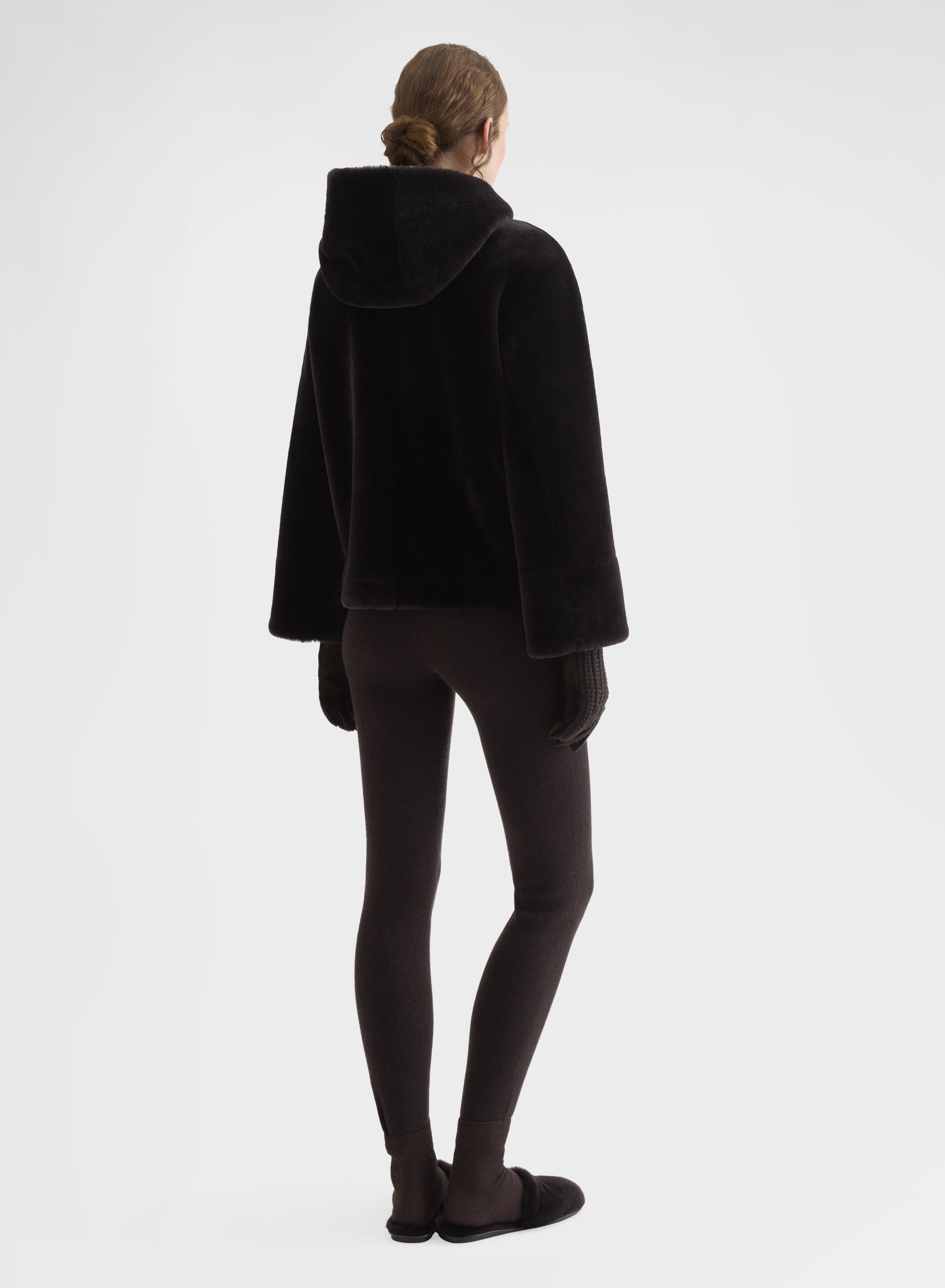 VELVET SHEARLING HOODED JACKET