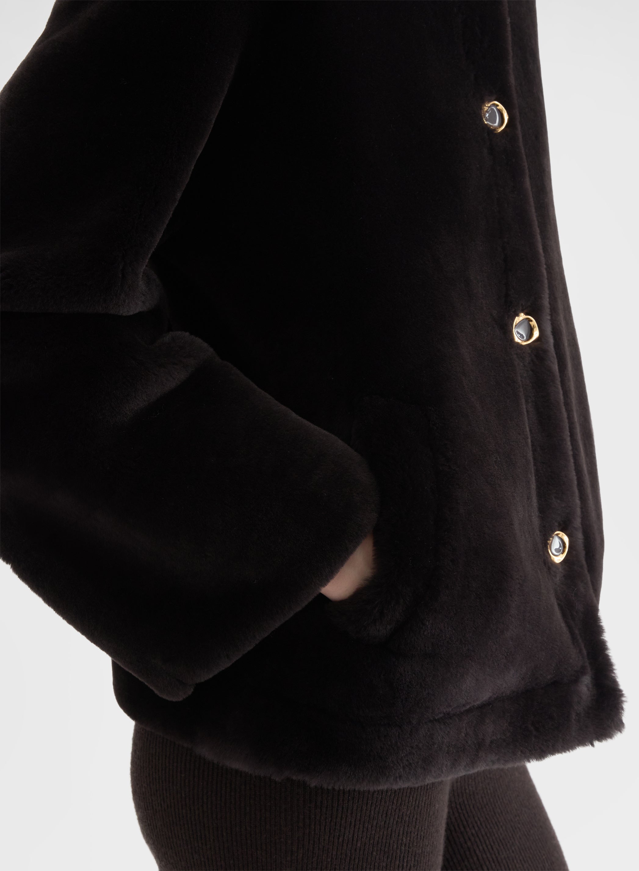 VELVET SHEARLING HOODED JACKET