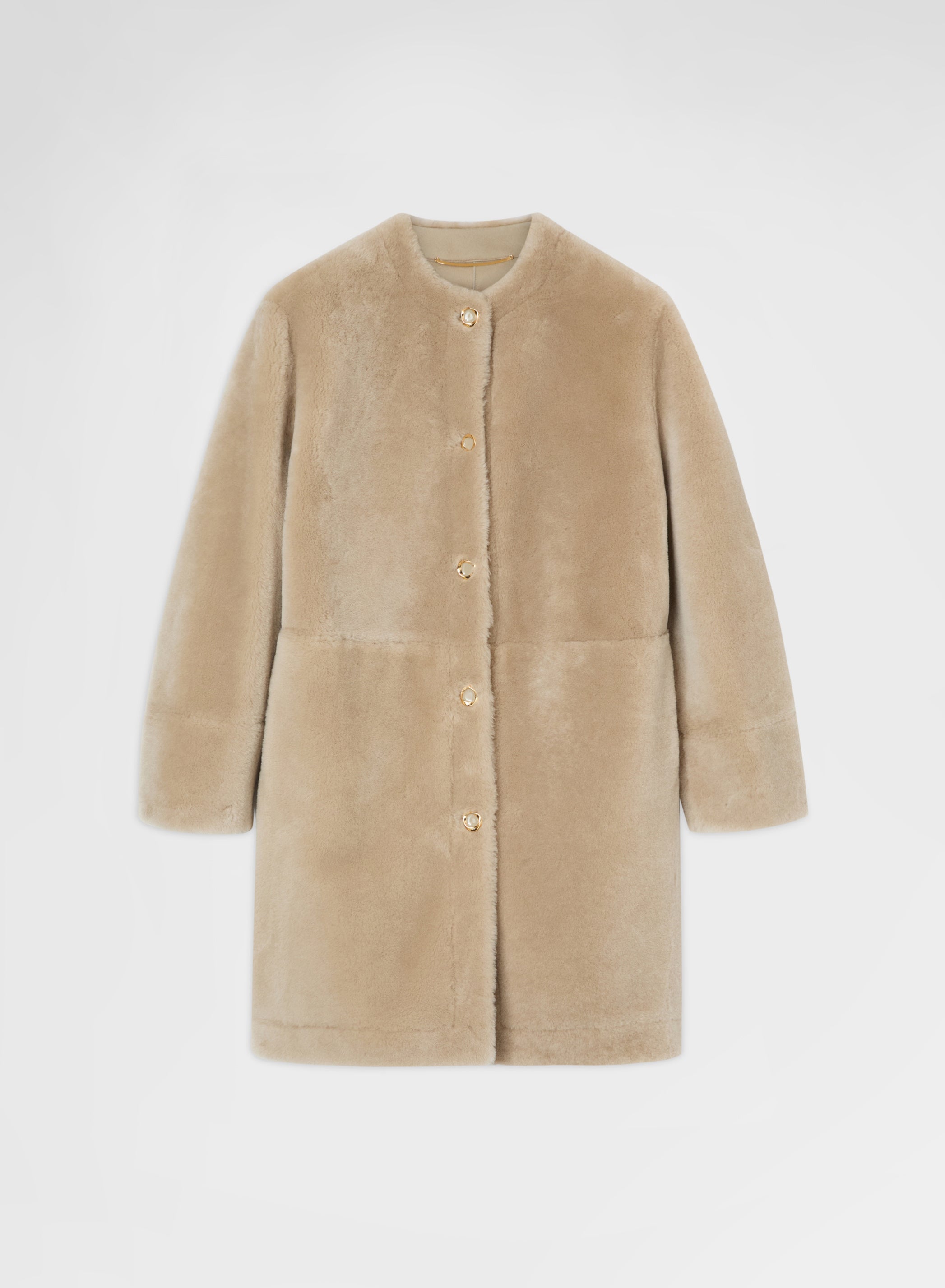 VELVET SHEARLING ROUND NECK COAT