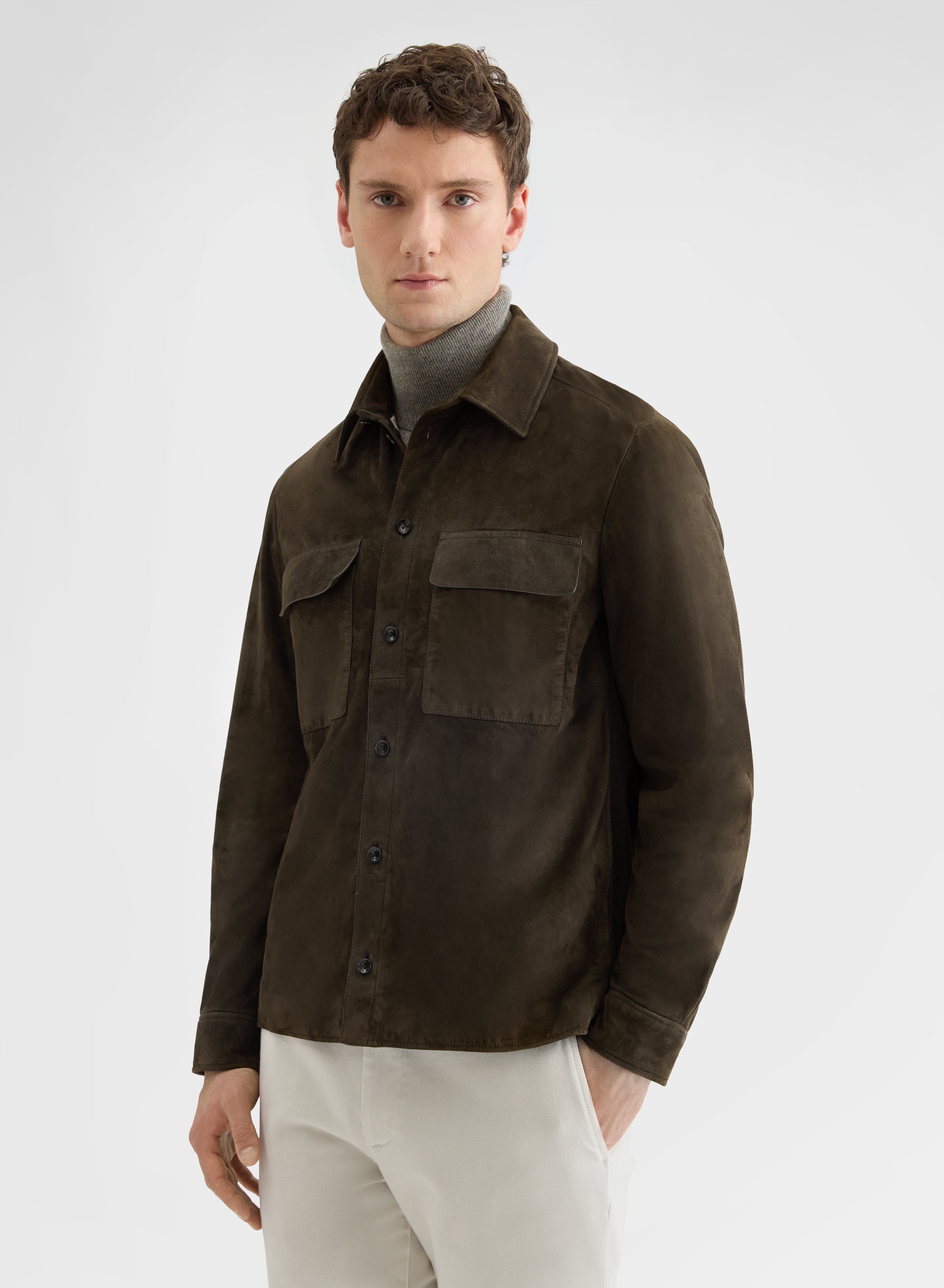 SUEDE UTILITY OVERSHIRT
