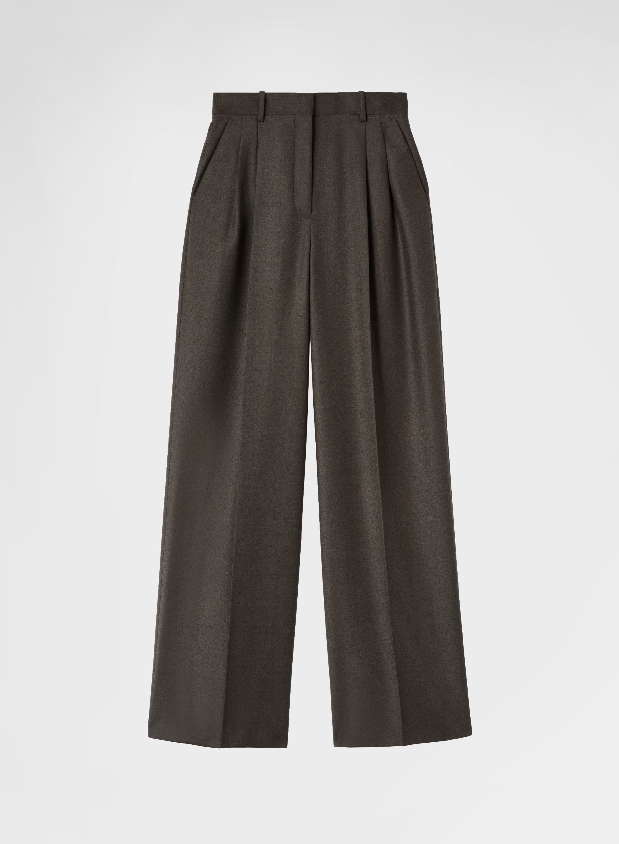 LIGHT WOOL FLANNEL AMANDA WIDE DOUBLE PLEAT PANTS