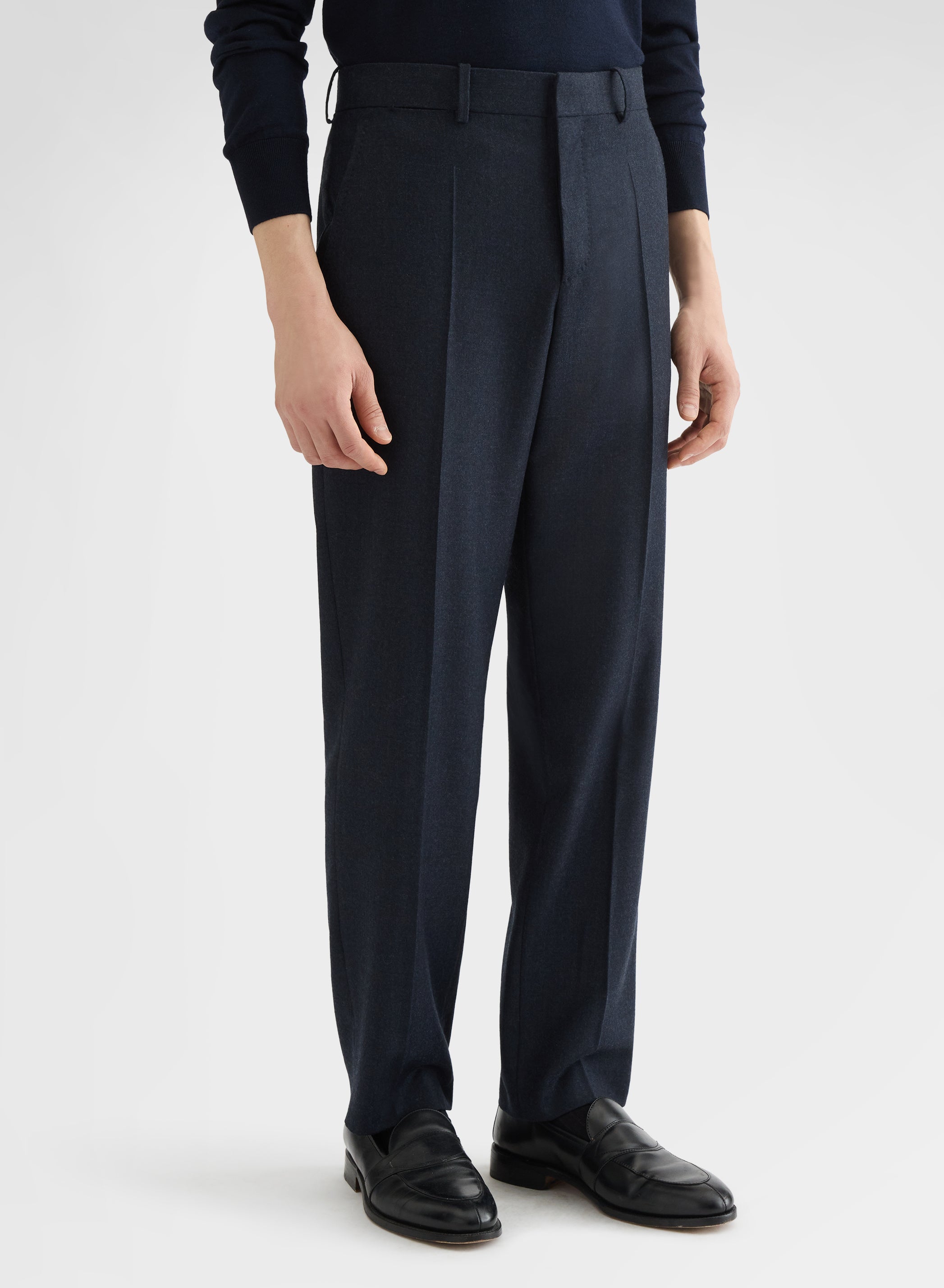 LIGHT WOOL FLANNEL FLAT FRONT STRAIGHT TROUSERS NIGHT