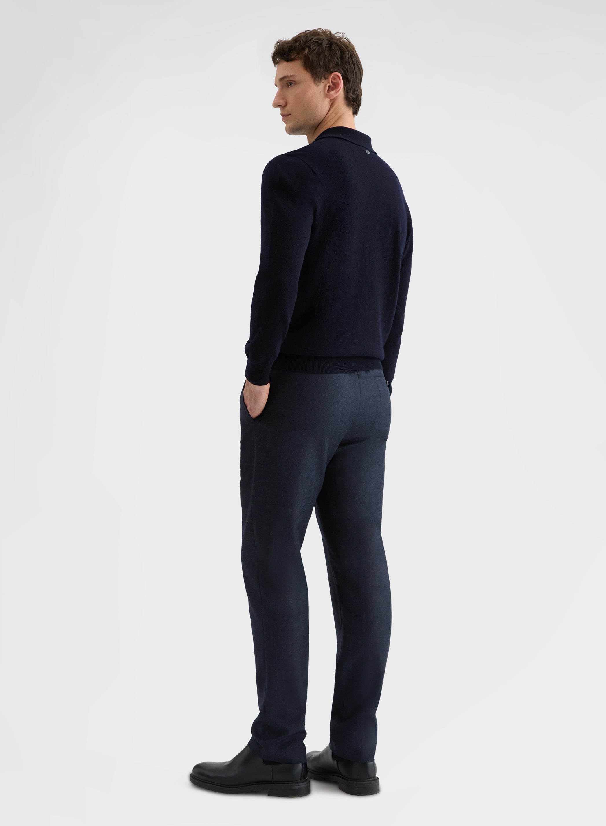 LIGHT WOOL FLANNEL JOGGER STRAIGHT TROUSERS NIGHT