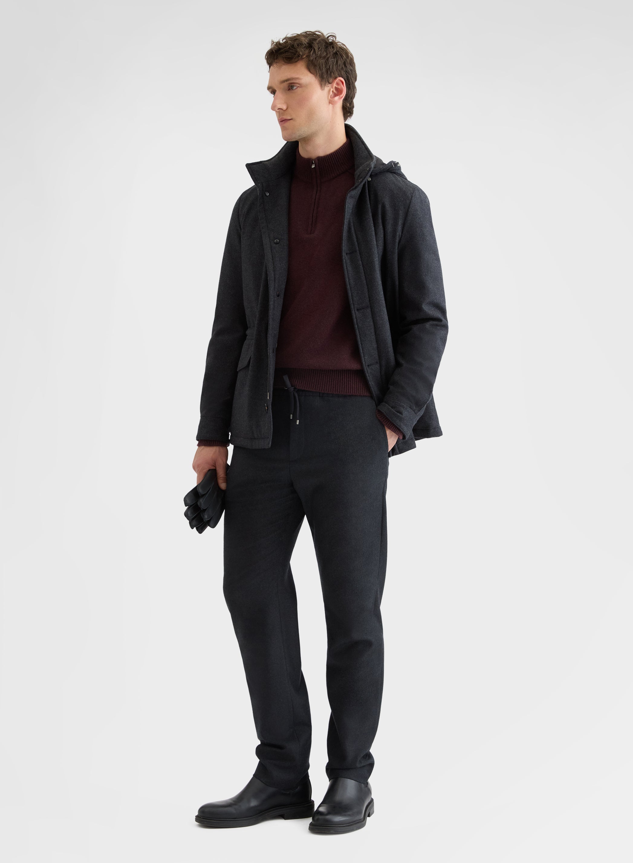 LIGHT WOOL FLANNEL JOGGER STRAIGHT TROUSERS CHARCOAL