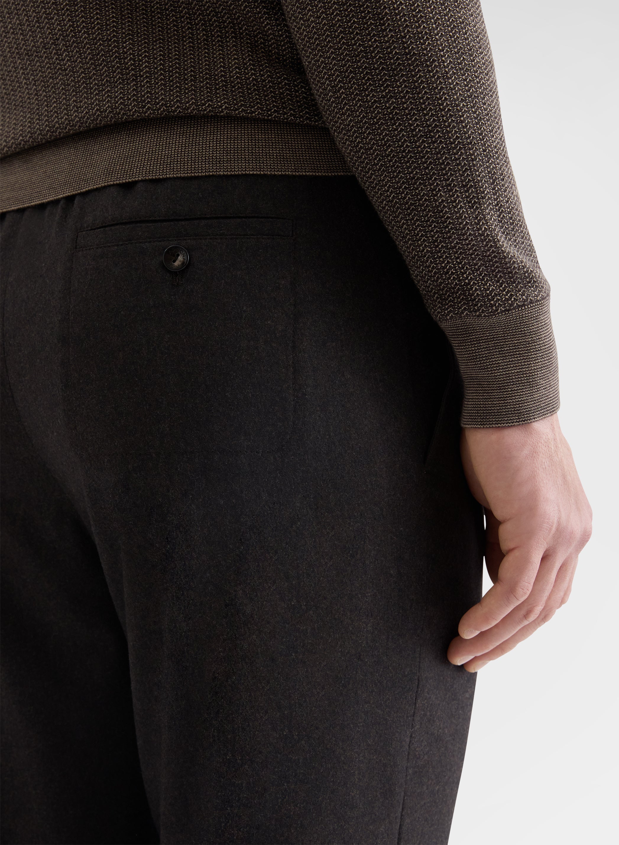WOOL FLANNEL JOGGER STRAIGHT TROUSERS EBONY