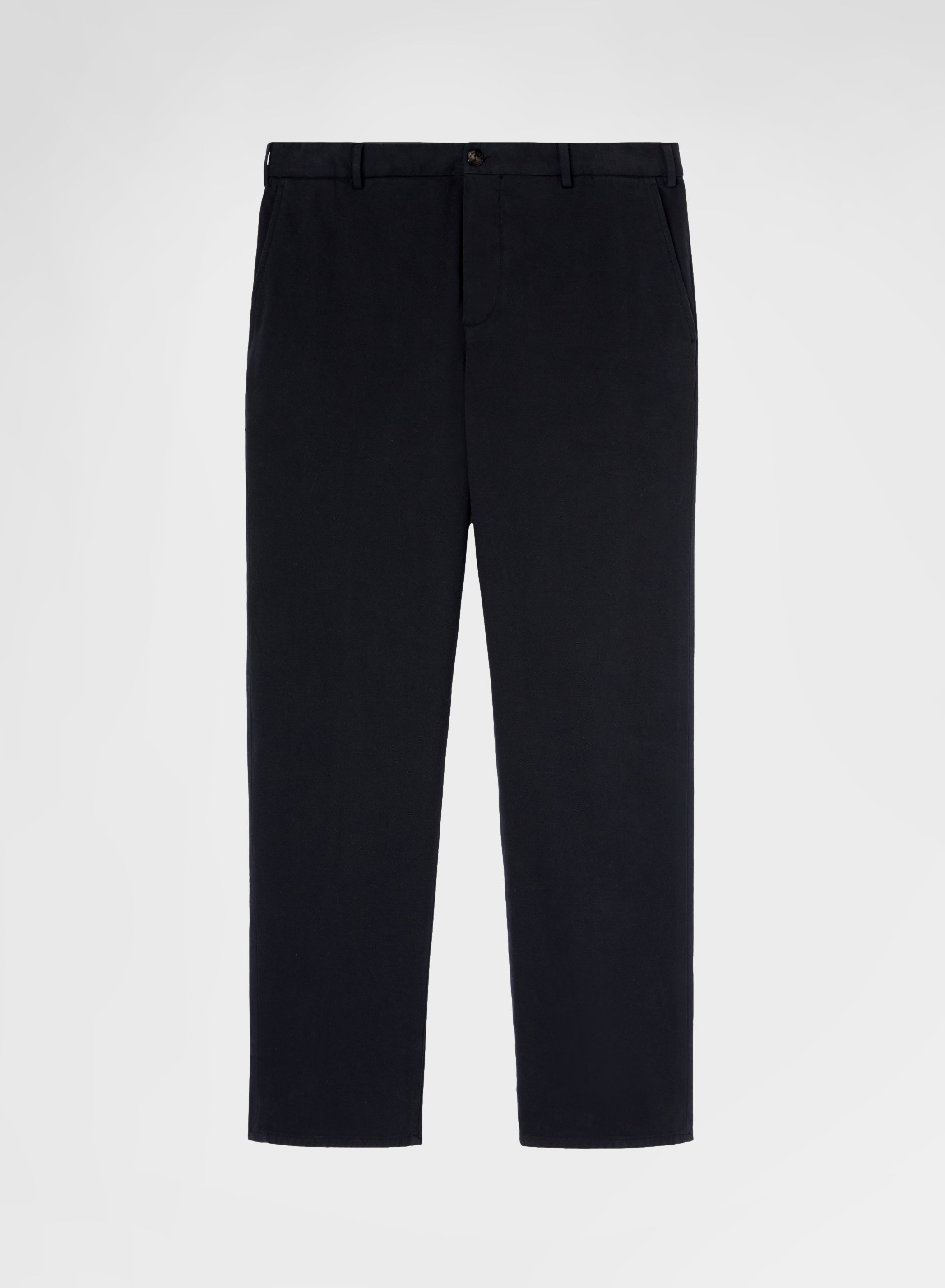 HEAVY COTTON STRETCH GARMENT DYED STRAIGHT CHINO TROUSERS NAVY