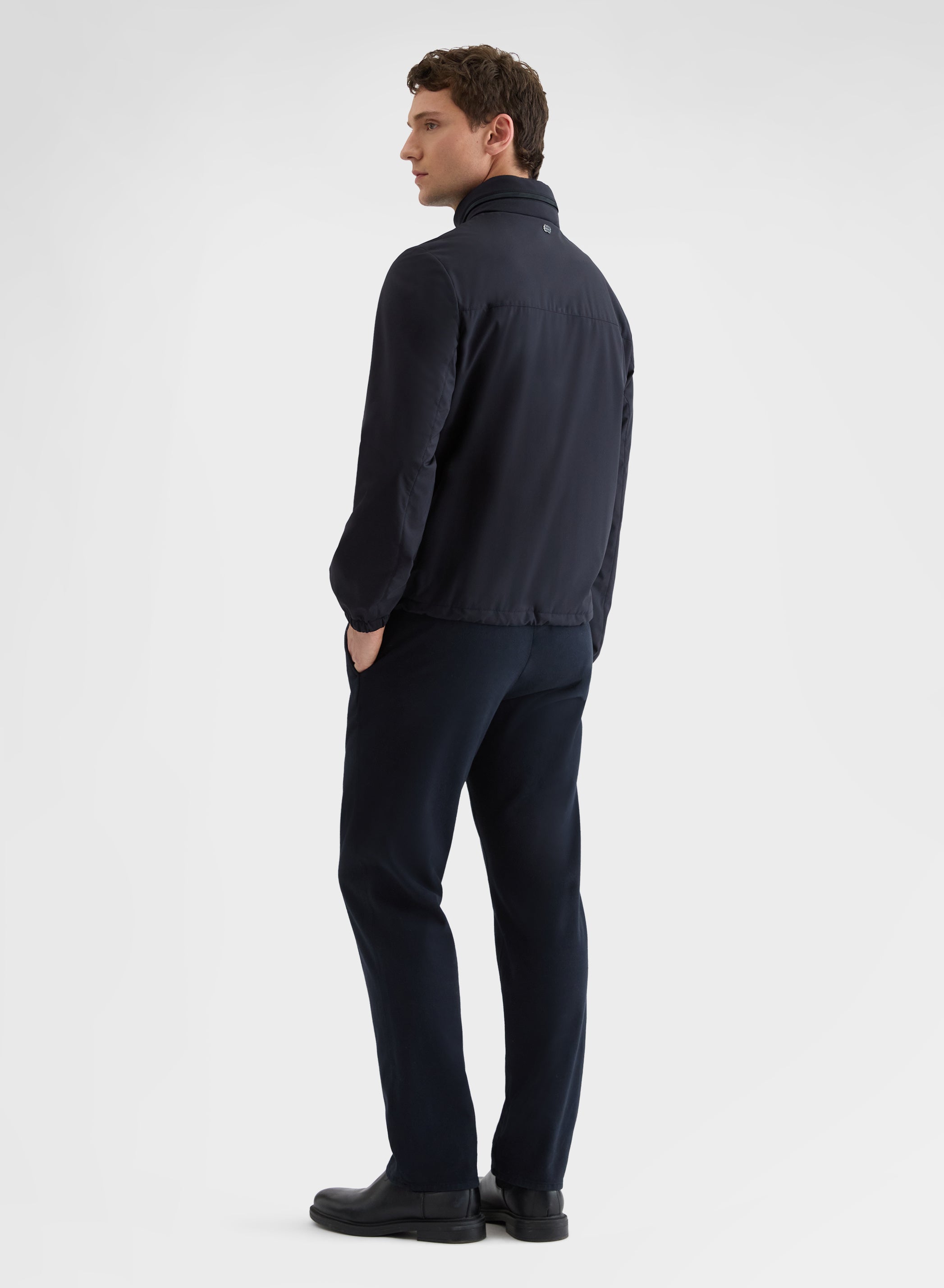 HEAVY COTTON STRETCH GARMENT DYED STRAIGHT CHINO TROUSERS NAVY