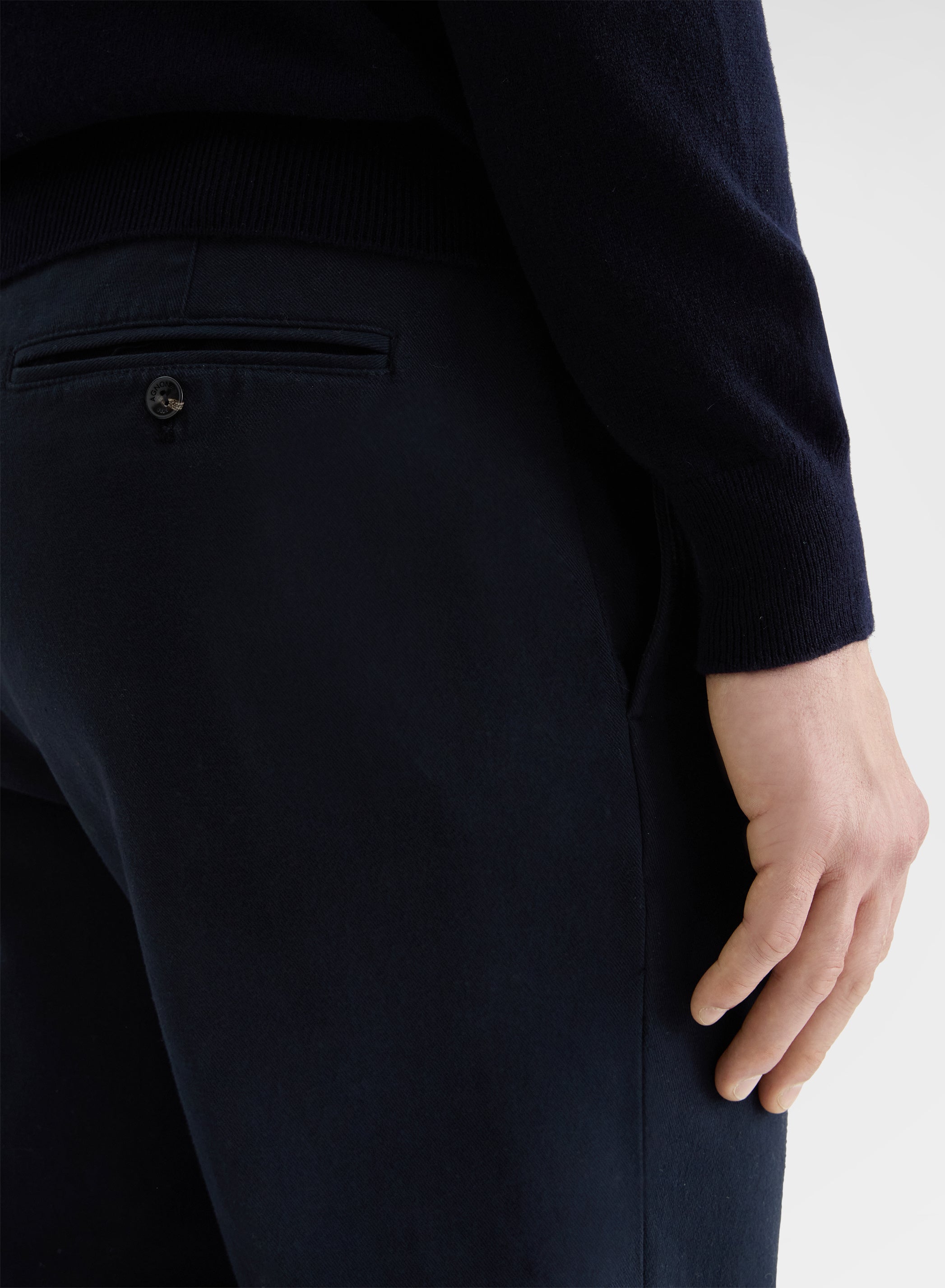 HEAVY COTTON STRETCH GARMENT DYED STRAIGHT CHINO TROUSERS NAVY