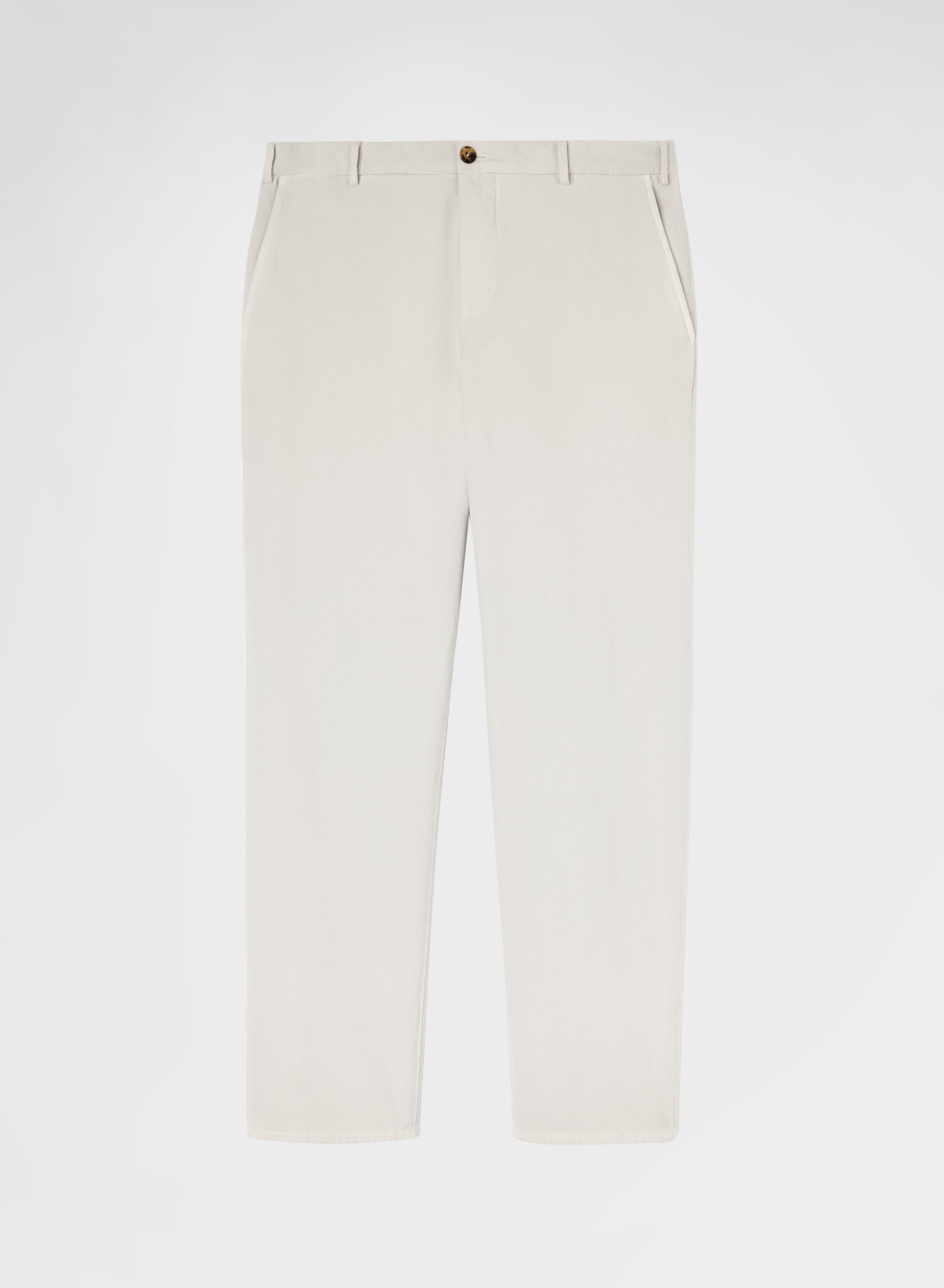 HEAVY COTTON STRETCH GARMENT DYED STRAIGHT CHINO TROUSERS GREIGE