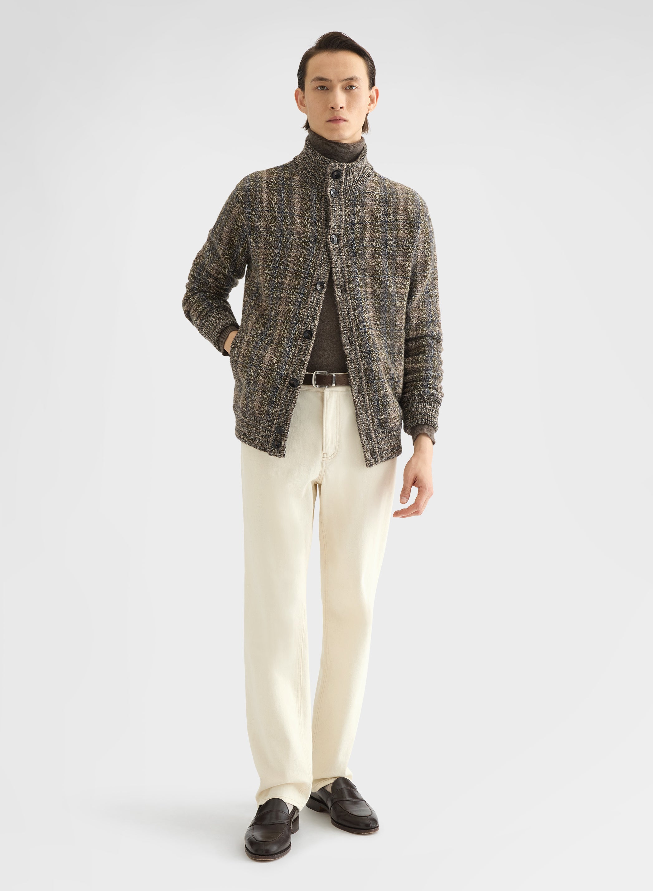COTTON CASHMERE DENIM 5 POCKET STRAIGHT TROUSERS