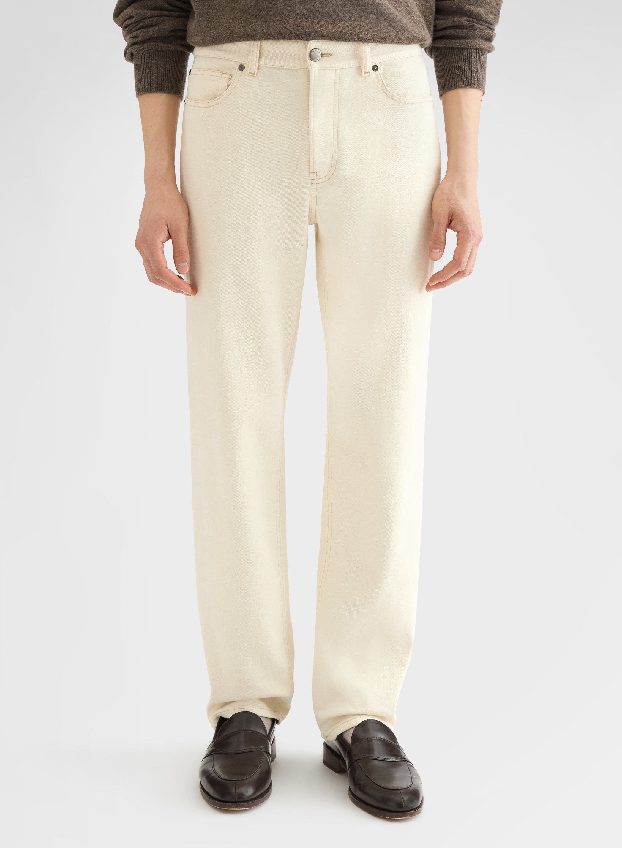 COTTON CASHMERE DENIM 5 POCKET STRAIGHT TROUSERS