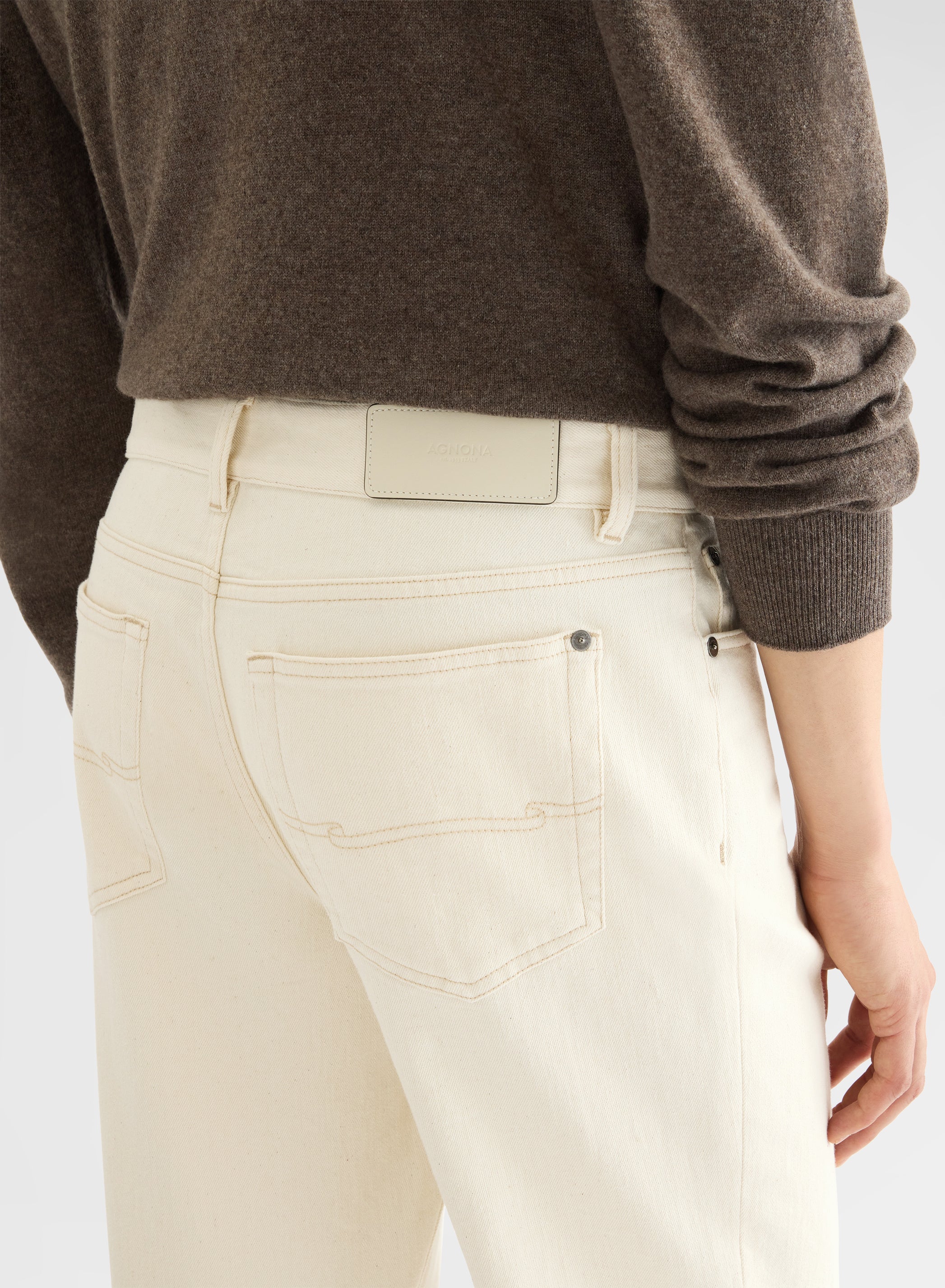 COTTON CASHMERE DENIM 5 POCKET STRAIGHT TROUSERS