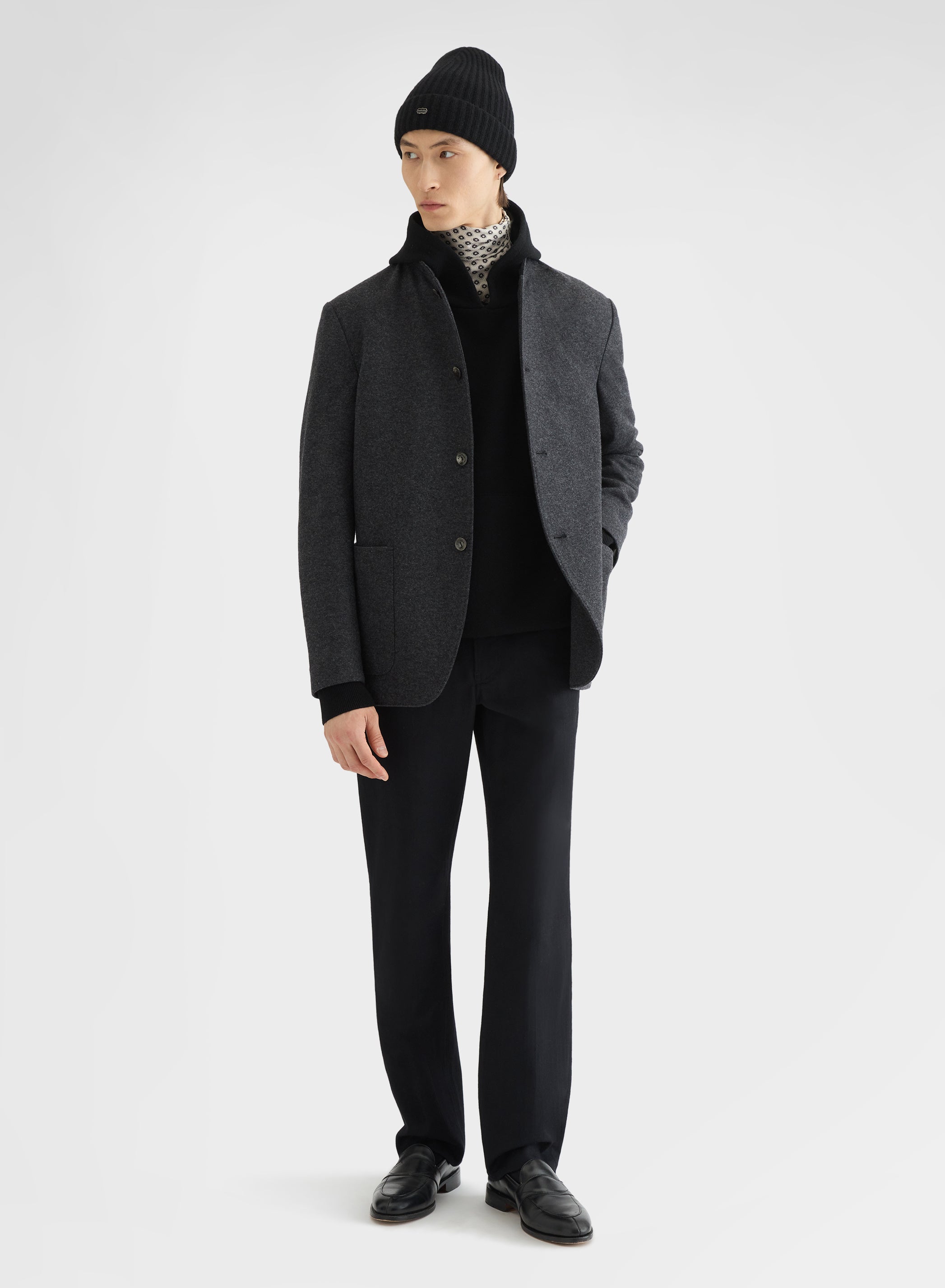 COTTON CASHMERE DENIM 5 POCKET STRAIGHT TROUSERS BLACK
