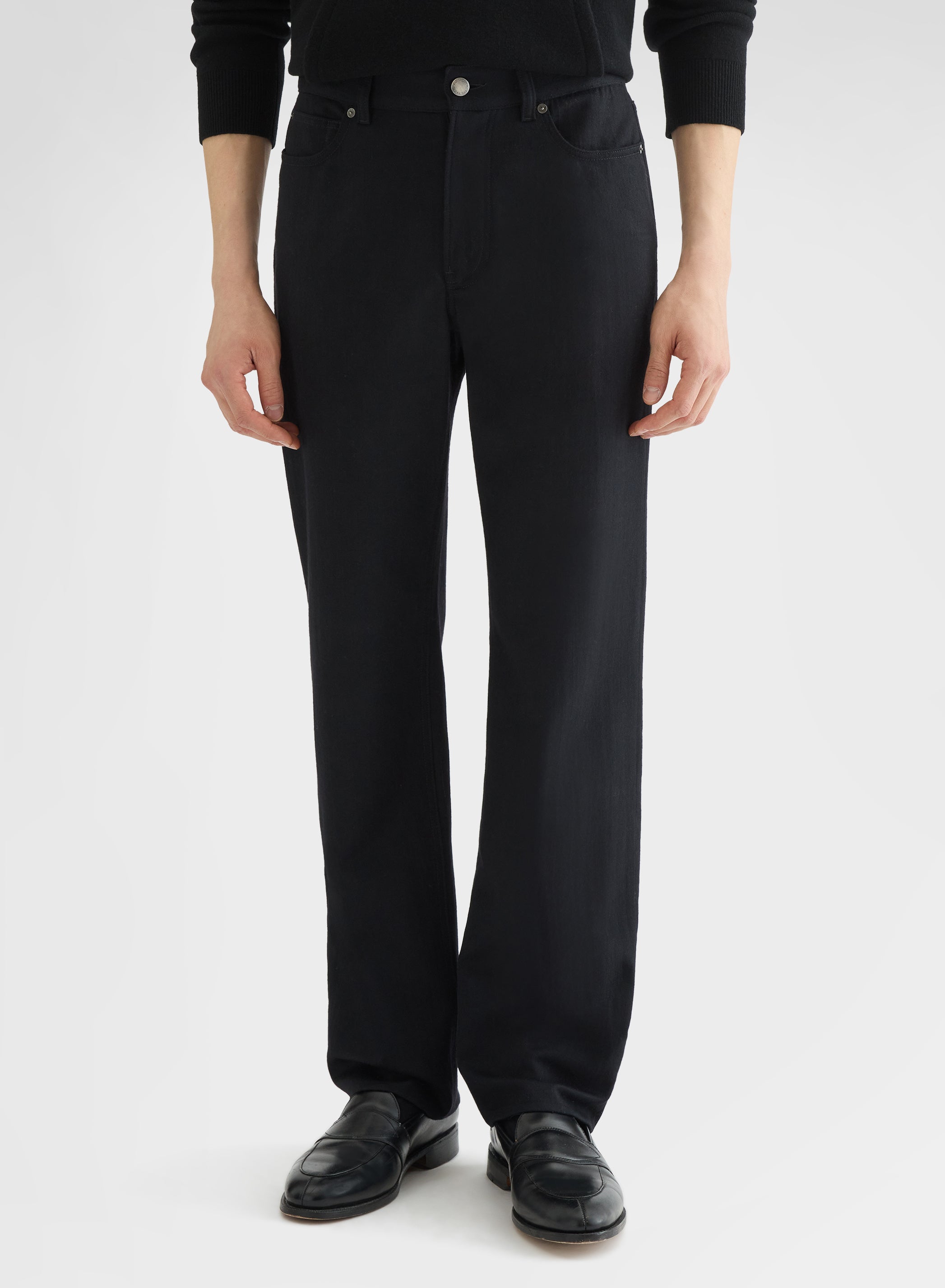 COTTON CASHMERE DENIM 5 POCKET STRAIGHT TROUSERS BLACK