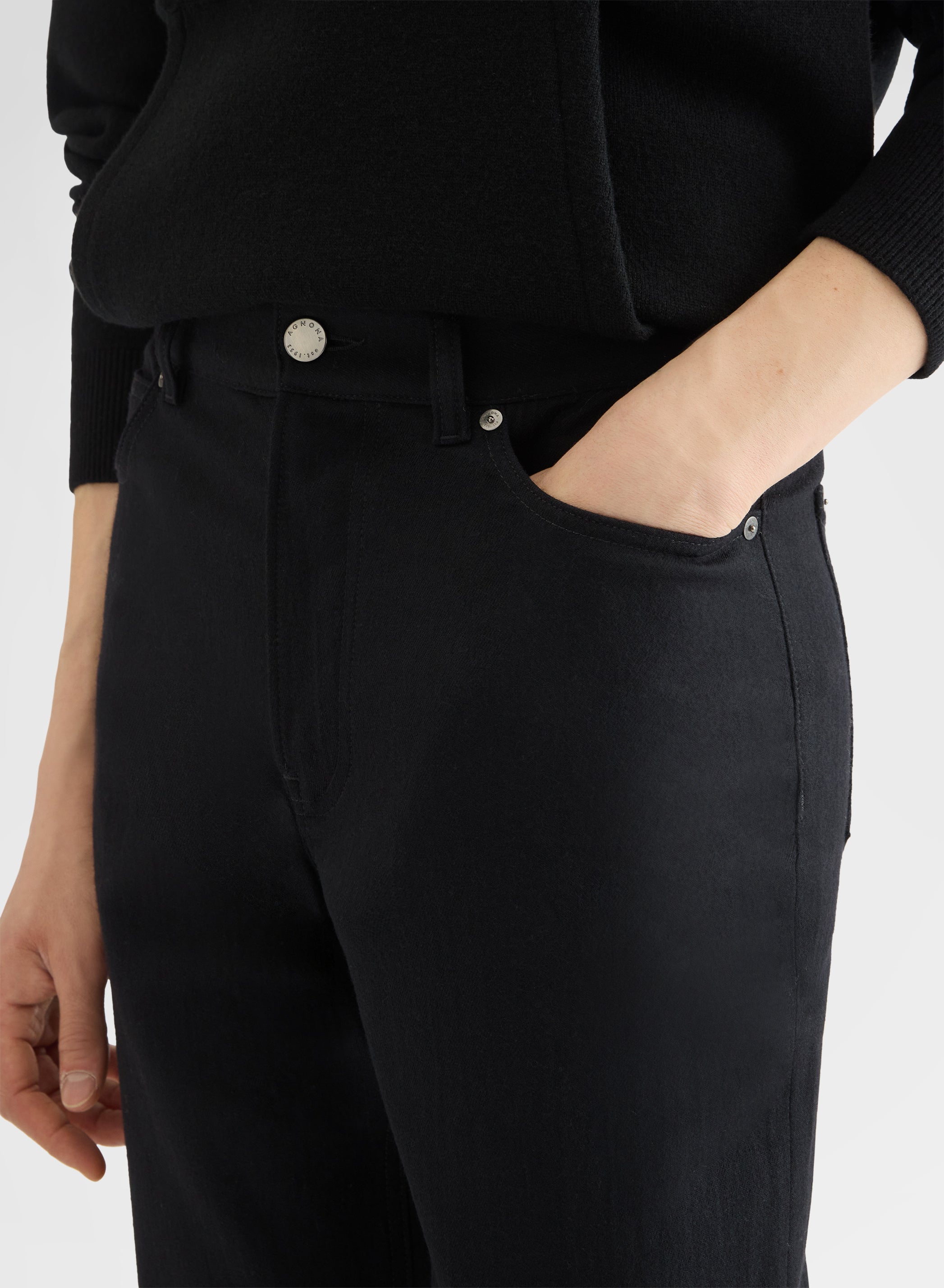 COTTON CASHMERE DENIM 5 POCKET STRAIGHT TROUSERS BLACK