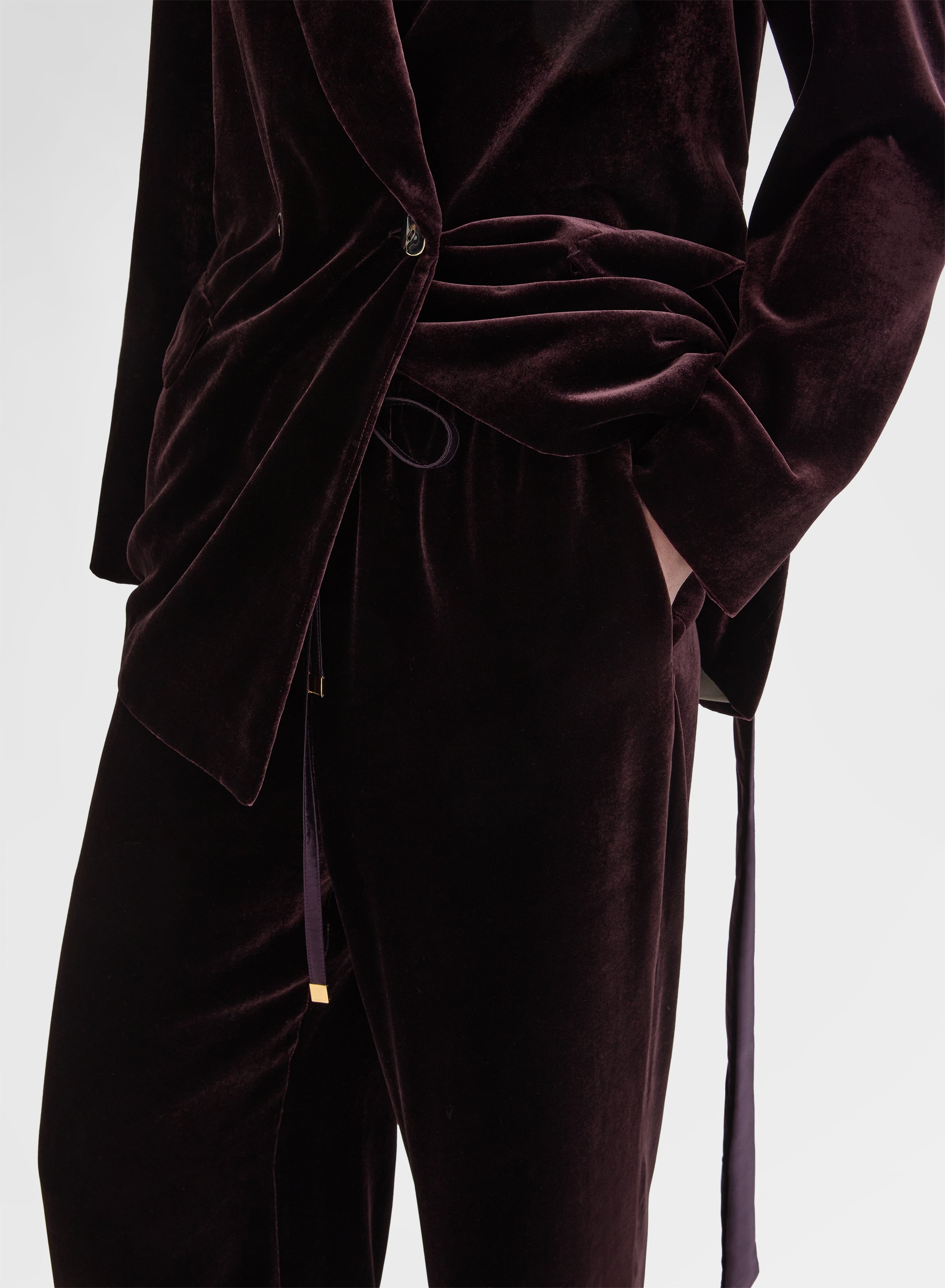 SILK BLEND VELVET DRAWSTRING PANTS BURGUNDY