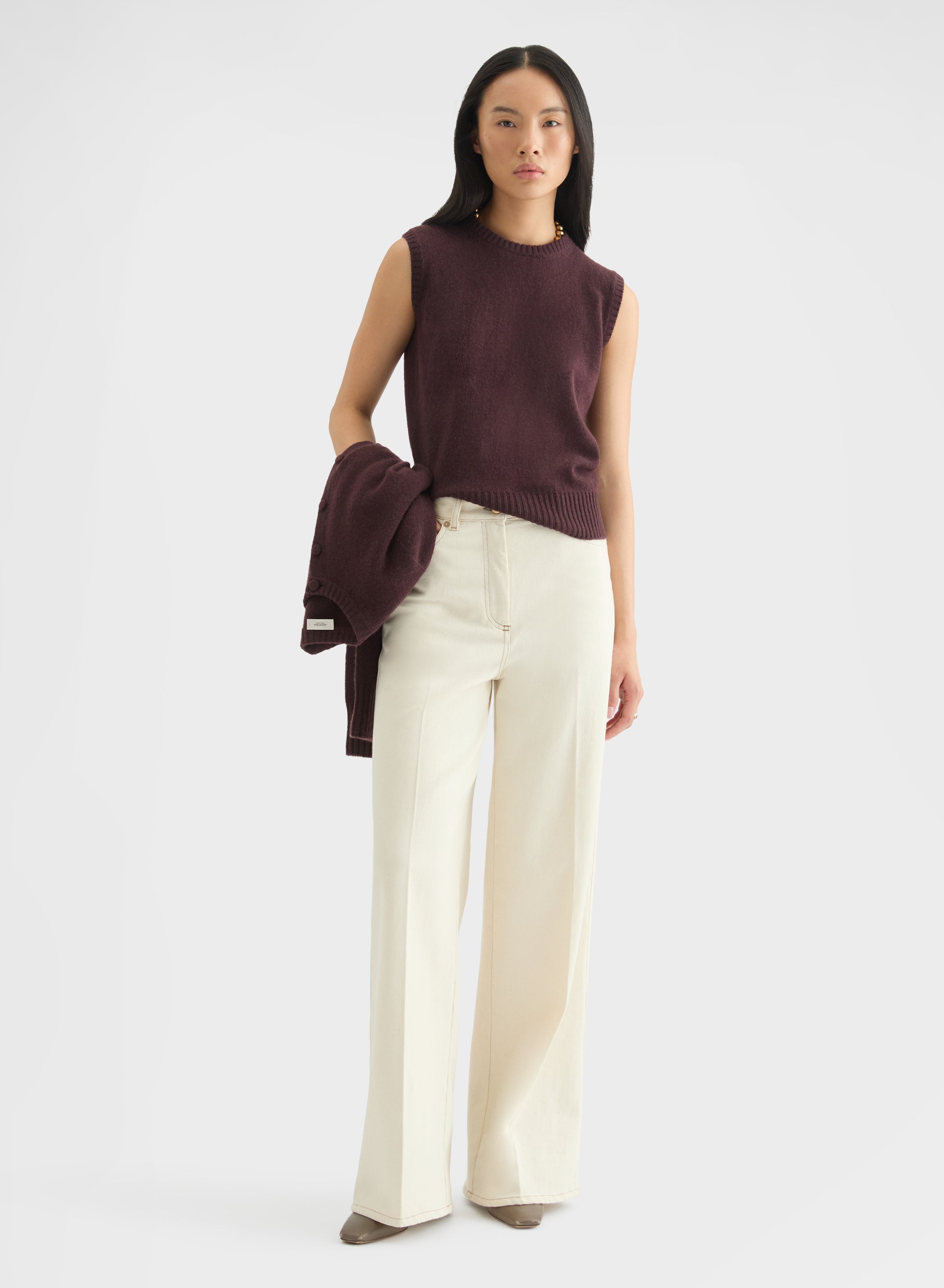 COTTON CASHMERE DENIM HIGH WAISTED JEANS