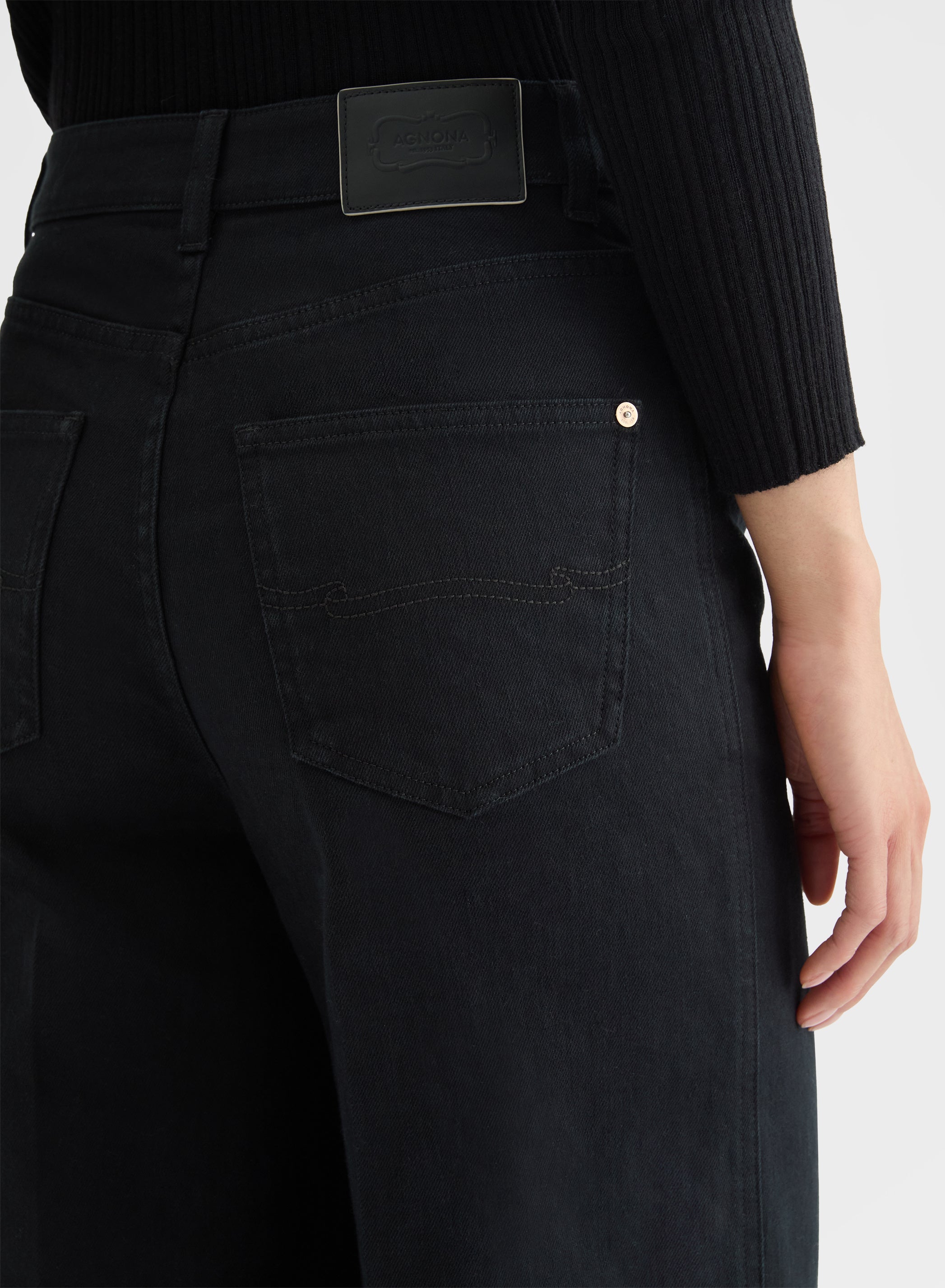 COTTON CASHMERE DENIM HIGH WAISTED JEANS BLACK