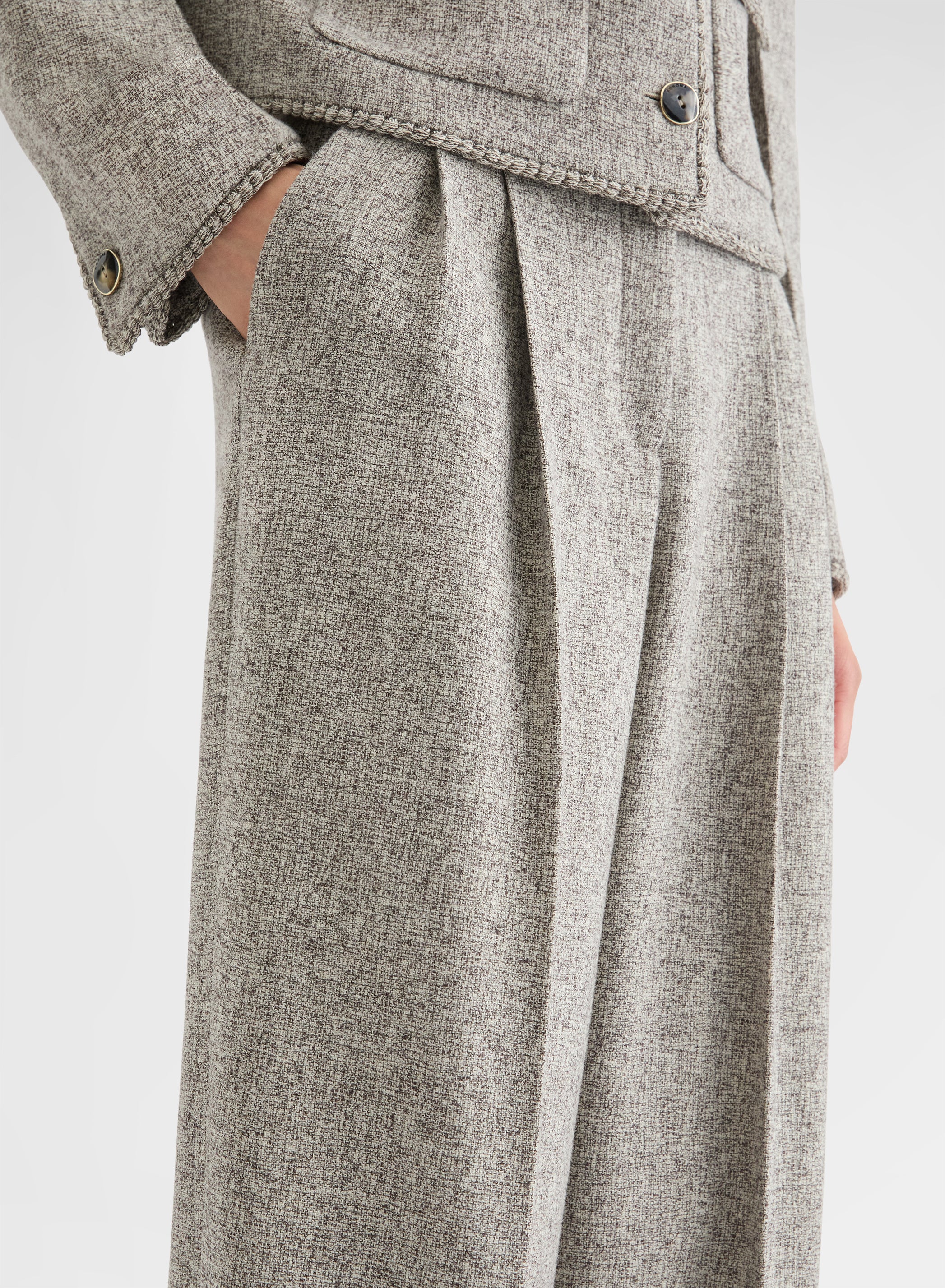 HEAVY MOULINE WOOL WIDE DOUBLE PLEAT TROUSERS