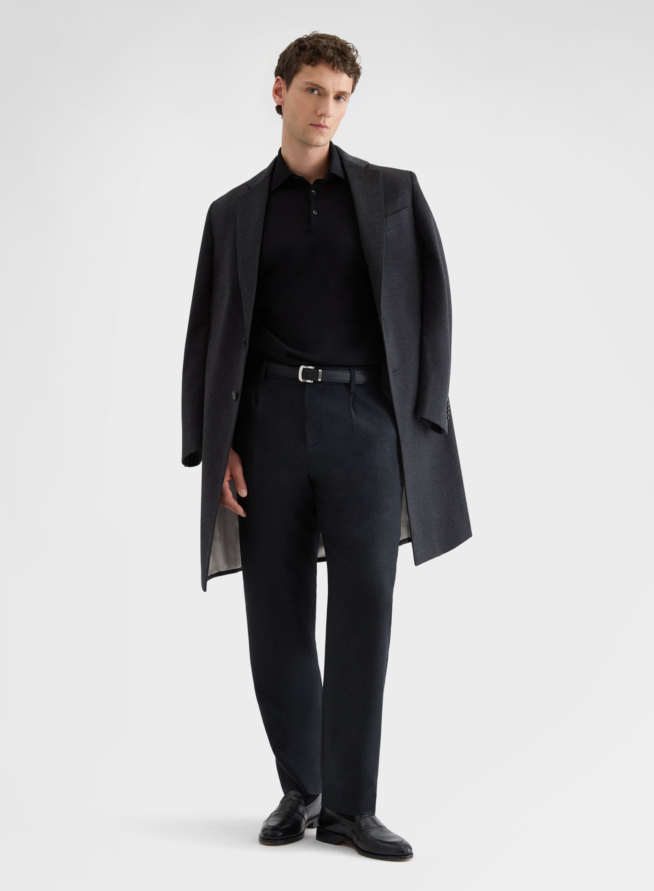 LIGHT WOOL FLANNEL ONE PLEAT TROUSERS CHARCOAL
