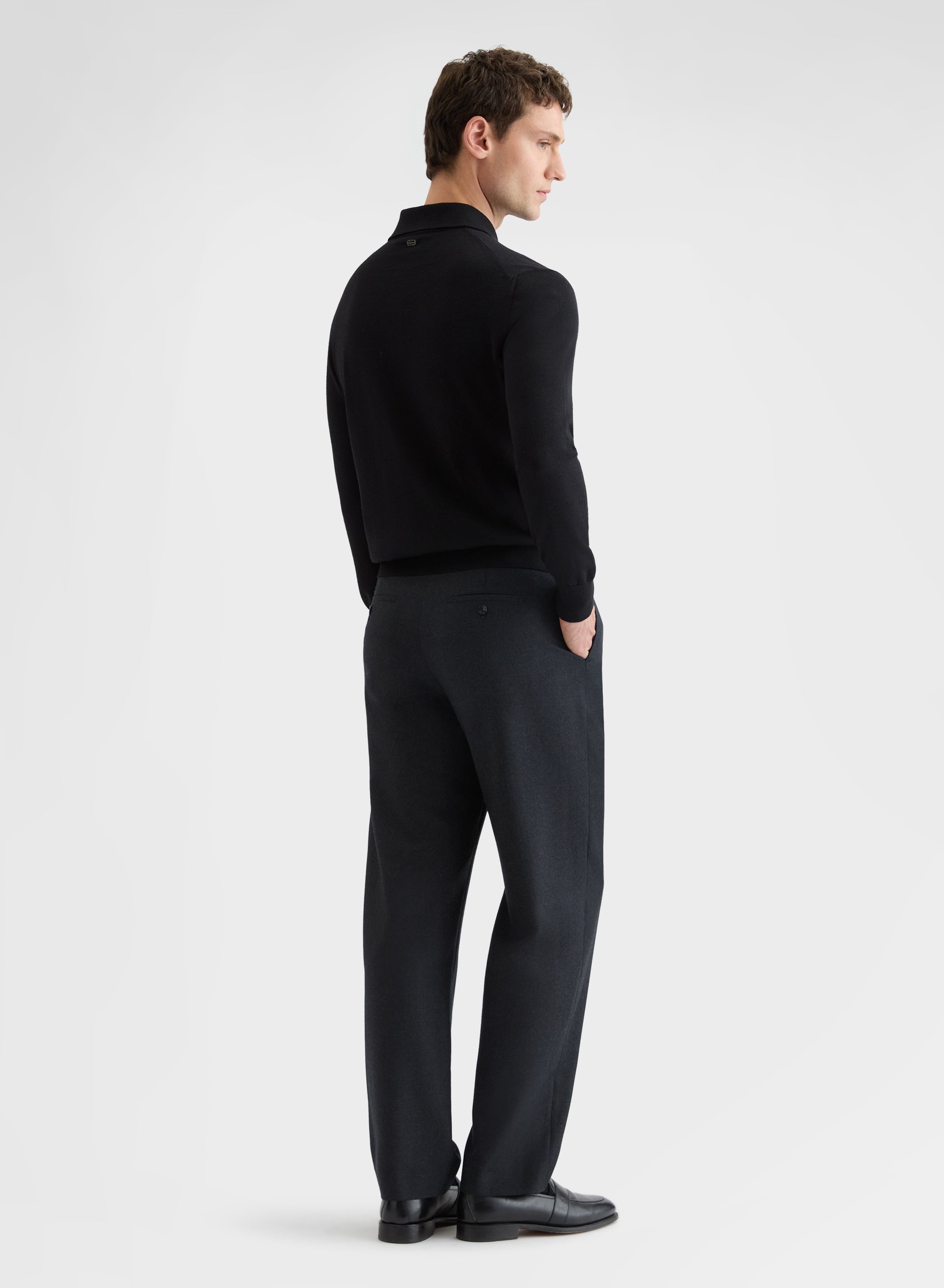LIGHT WOOL FLANNEL ONE PLEAT TROUSERS CHARCOAL