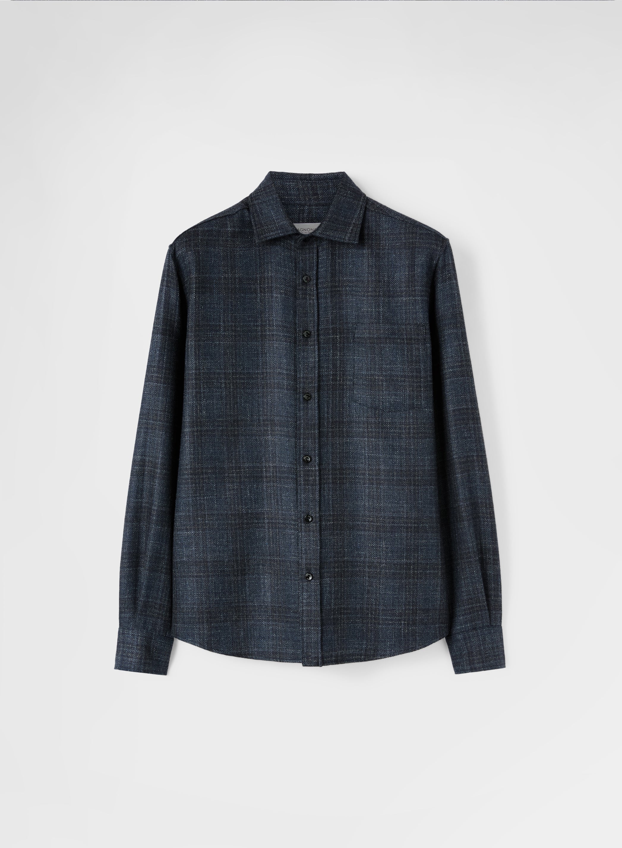 WOOL SILK CHECK ONE POCKET SHIRT