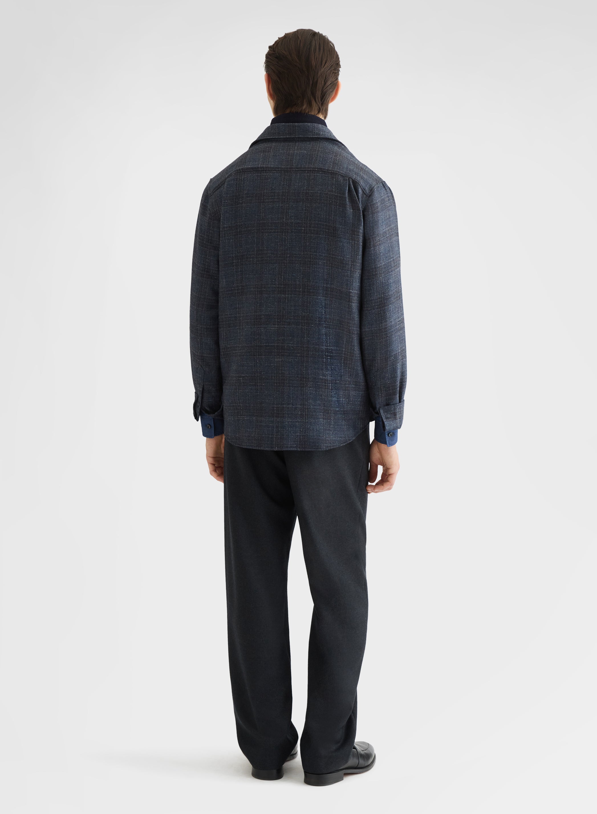 WOOL SILK CHECK ONE POCKET SHIRT
